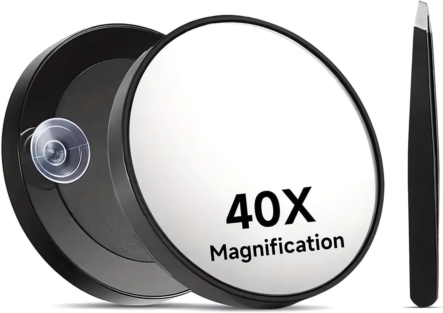 40X Magnifying Mirror 40X Magnifying Mirror Suction Cup and Tweezers Travel Small Mirror Set for Blackhead Removal for Precise Makeup and Eyebrow Plucking 3.5 Inches