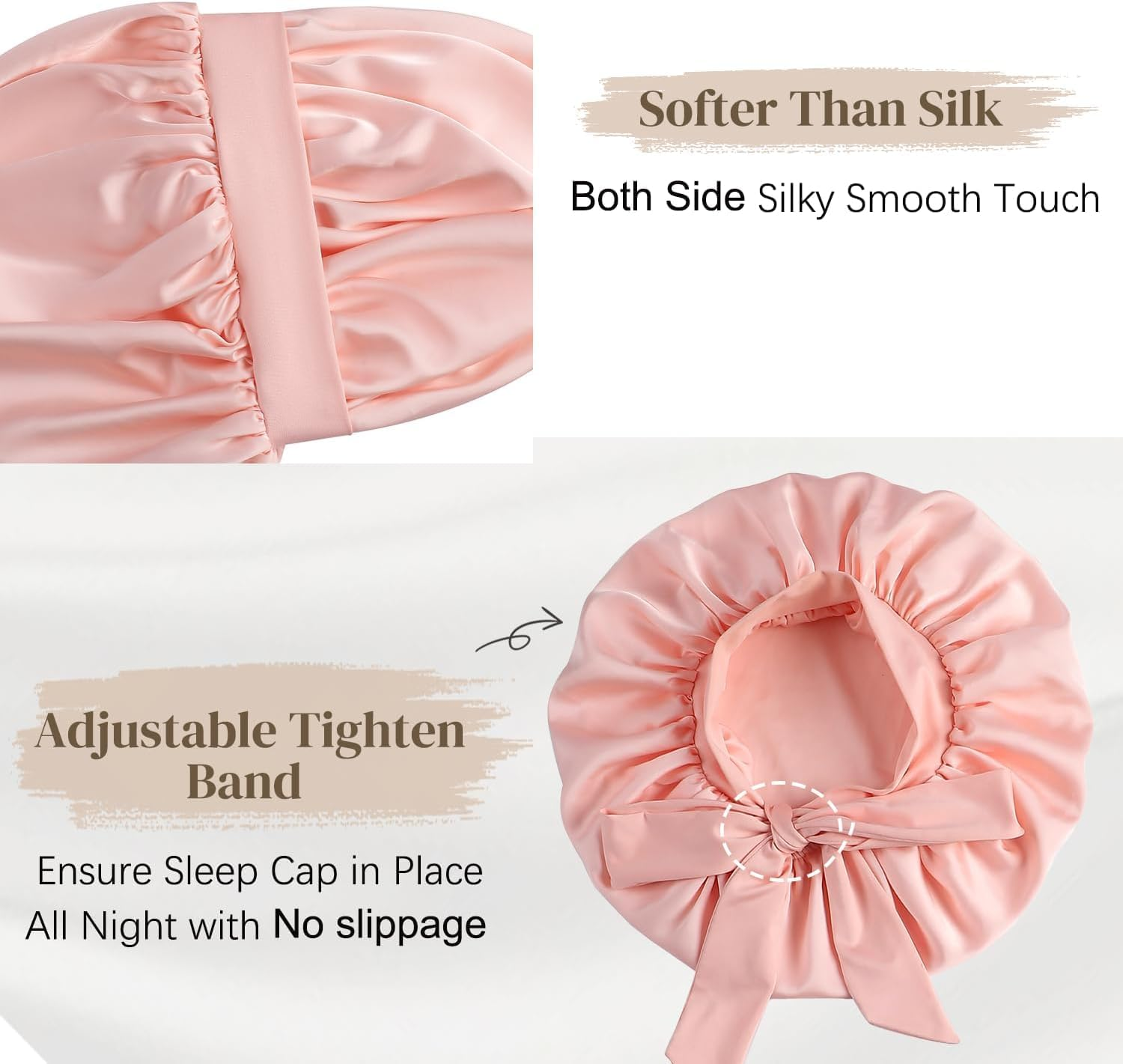Sibeixiu Luxurious Non-Slip Satin Bonnet - Silky Soft, Breathable, Comfortable All Night, Secure Fit for Hair Care and Styling image number 3
