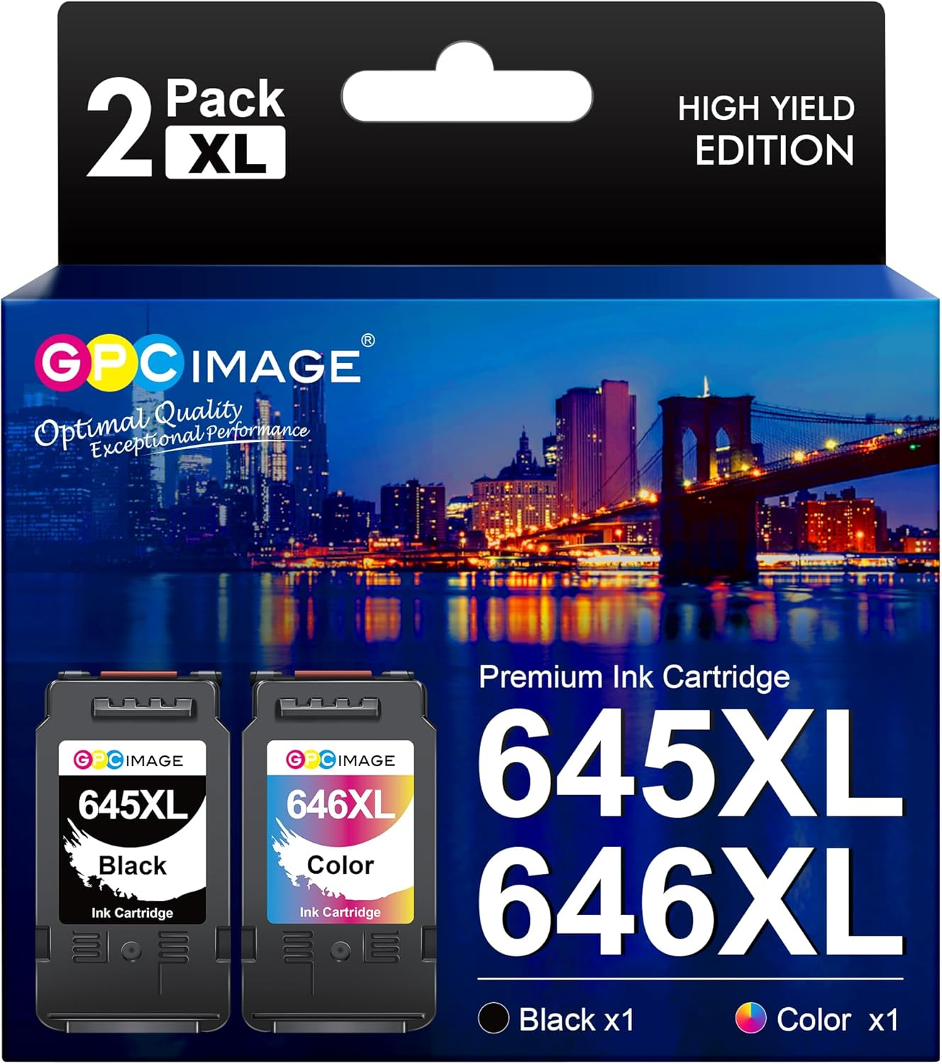 GPC Image Remanufactured 645 XL 646 XL Ink Cartridges Replacement for 645XL 646XL Combo Pack Pg645Xl Black Cl646Xl Color Works for Pixma MG2560 MG2460 MG2960 MG2965 MX496 (1 Black 1 Color)