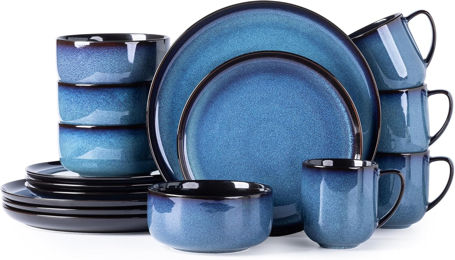 LERATIO Ceramic Dinnerware Sets for 4,16-Piecereactive Glaze Plates and Bowls Set with Mugs,Highly Chip and Crack Resistant | Dishwasher,Microwave & Oven Safe Dishes Set-Blue image number 2