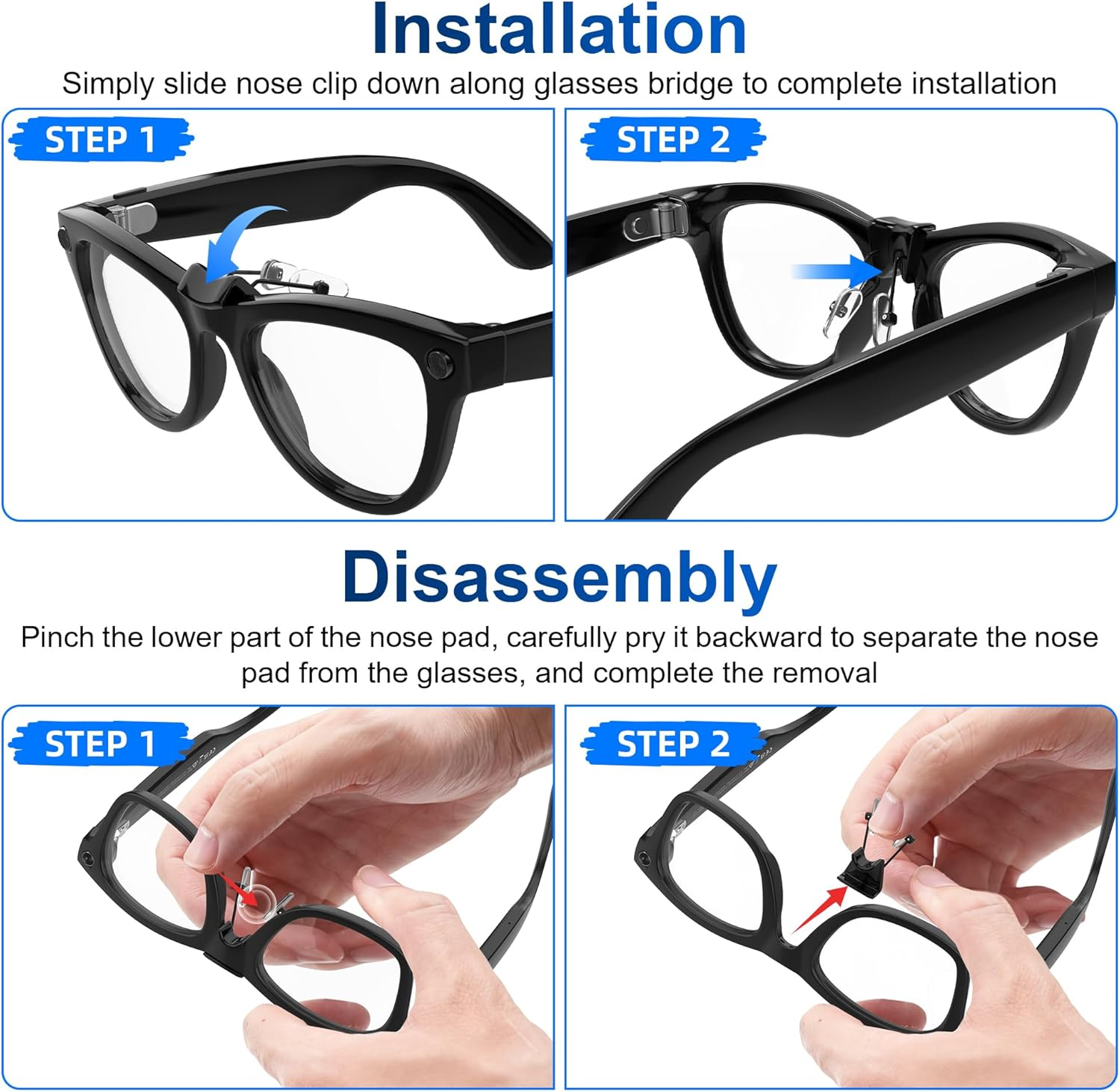 Rcstyle Hibloks Eyeglass Nose Pads for Ray-Ban Meta Wayfarer/Skyler Accessories, Silicone anti Slip Clip-On Glasses Nose Holder for Ray Ban Meta Smart Sunglasses(Split Type) image number 2