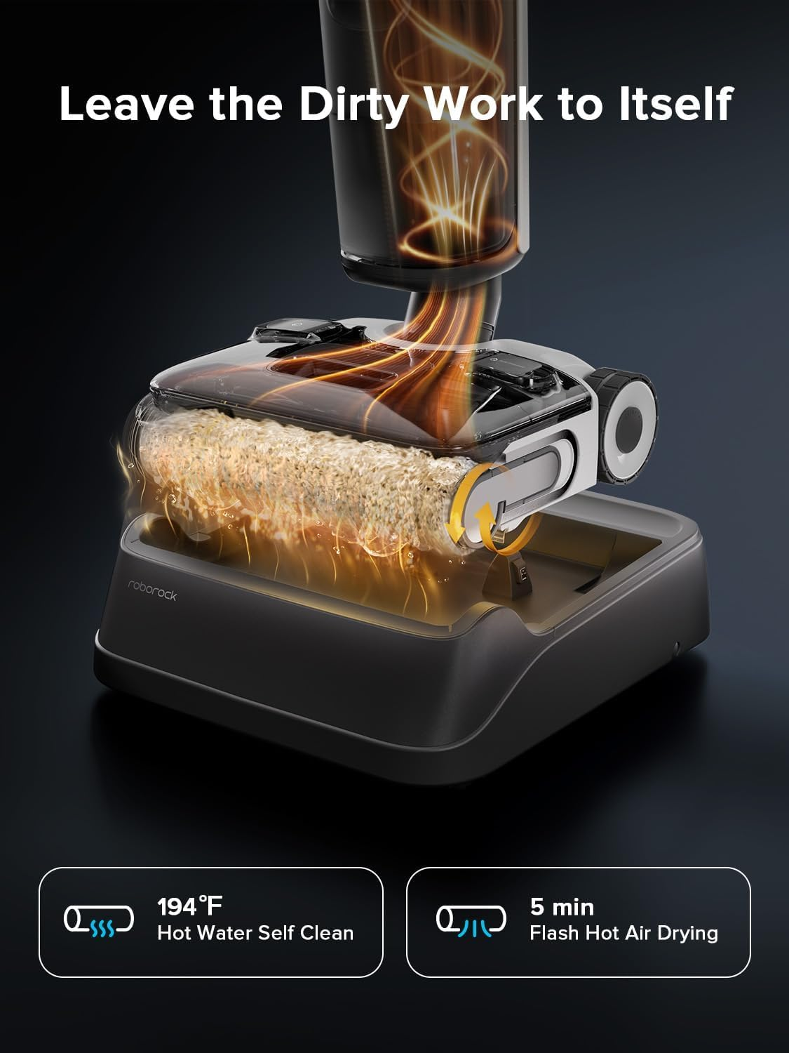 Roborock F25 ACE Wet Dry Vacuum Cleaner, Cordless Vacuum Mop All in One for Hard Floor, 20000Pa Hardwood Floor Cleaner with Zero Tangle, 194&deg;F Hot Air Flash Drying Electric Mop, 180&deg; Lie Flat, Wifi image number 3