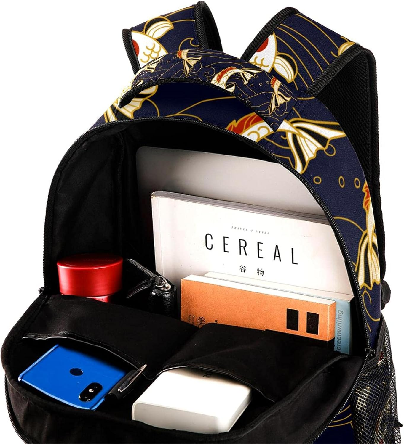 Koi Fish and Waves in Japanese Style Backpack Students Shoulder Bags Travel Bag College School Tote Backpacks image number 5