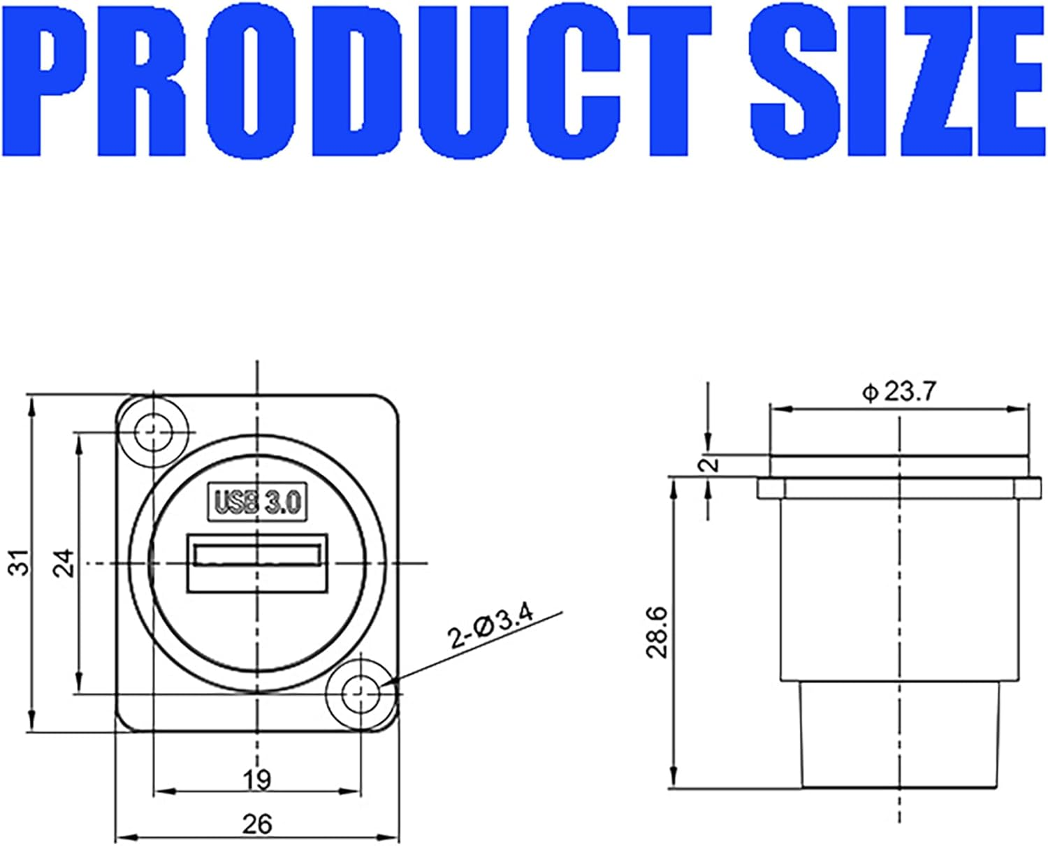 Tunghey USB3.0 D Series Panel-Mount Connector | D-USB-3.0 USB 3.0 Pass through Connector (10Pack) - 10Pack image number 5
