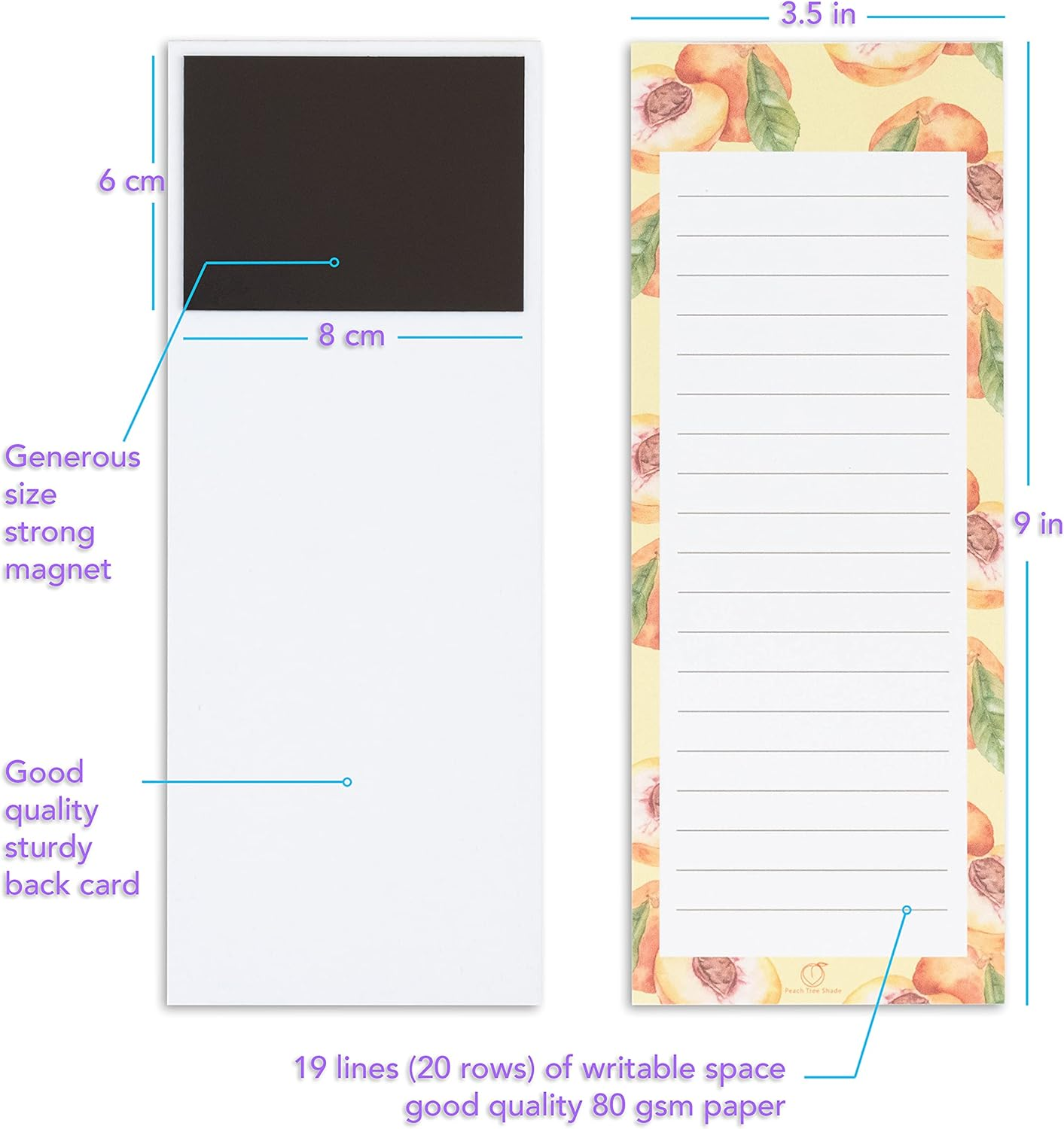 Magnetic Notepads, 2-Pack 60 Sheets per Pad 3.5&rdquo; X 9&rdquo;, for Fridge, Kitchen, Shopping, Grocery, To-Do List, Memo, Reminder, Book, Party, Stationery, (Fruitnotes Cherry & Peach)