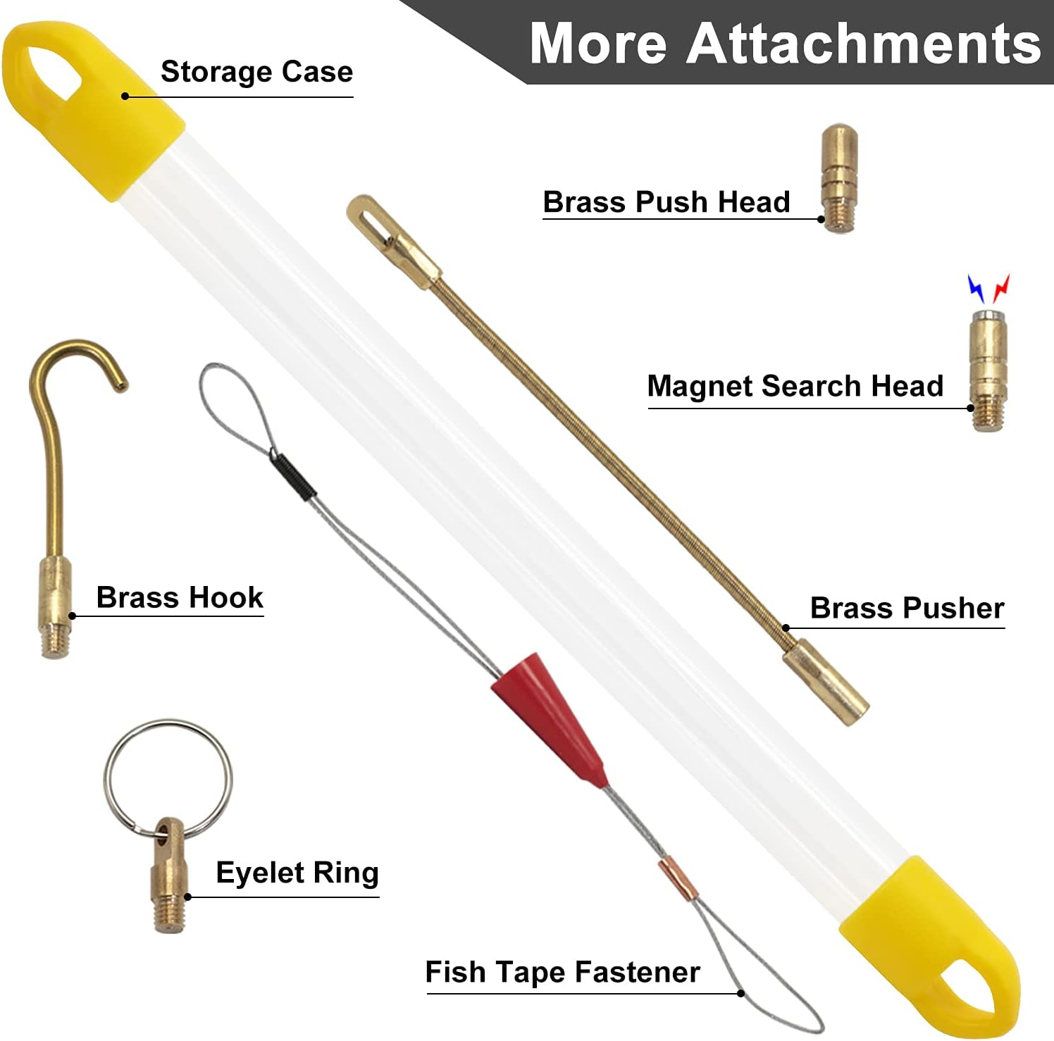 Boeray 11' Fiberglass Running Electrical Wire Cable Pulling Fish Tape Kit with 5 Different Attachments in a Carrying Case - 33Ft image number 7