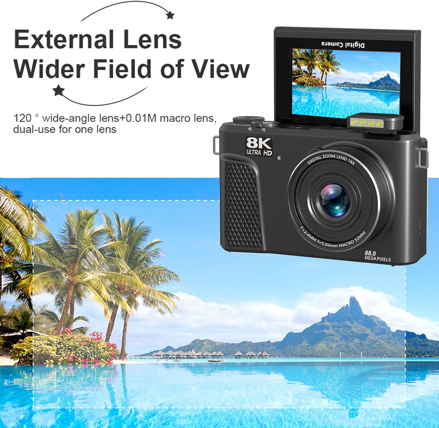 XUMIUZIY 8K Digital Camera, Auto Focus 88MP Cameras for Photography, 18X Zoom Wifi Vlogging Camera, 3 Inch Flip Screen, with Webcam Mode, Filter, Multiple Filters LED Fill Light (Black) - Pink image number 6