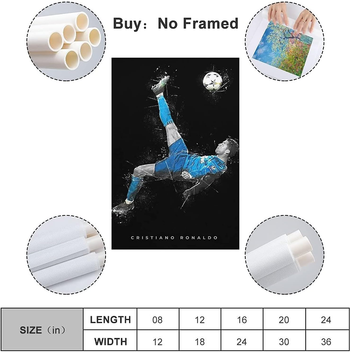 BFXLMKI FANCHUANG Cristiano Ronaldo Poster Wall Art Prints Canvas Painting for Unframe:16X24Inch(40X60Cm) image number 1