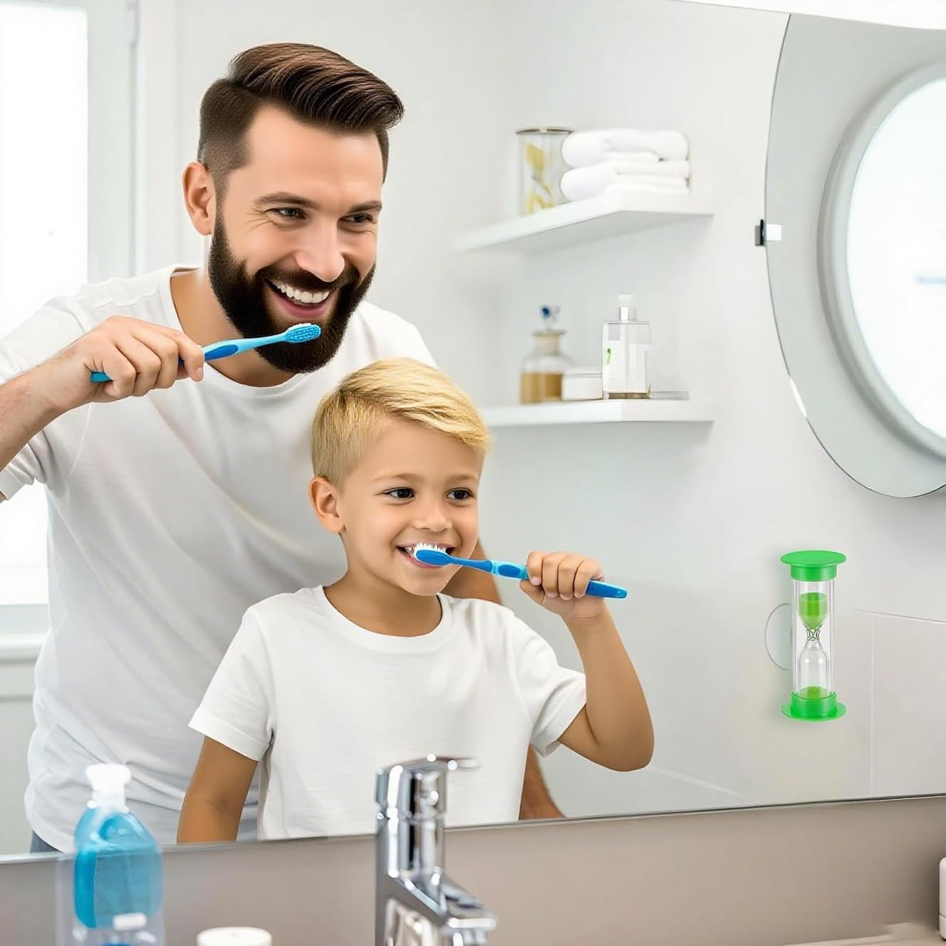4Pcs Suction Cup Hourglass Timers 2 Minute Kids Brushing and Toothbrush Timer, Hand Wash, Dental, Cooking Countdown Timer - Green,Orange,Pink,Blue(3 Minutes) image number 5