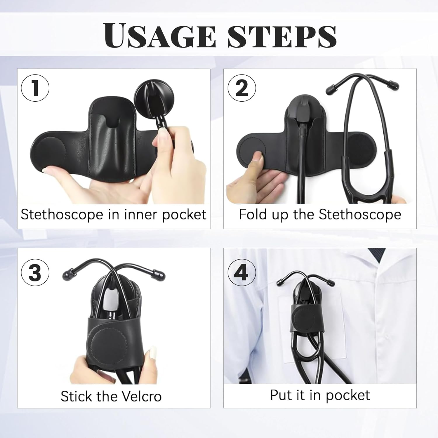Leather Stethoscope Holder Hip Clip, Stethoscope Hip Holder for Waist Belt, Clip-On Stethoscopeholder for Physicians Nurses(Black) - Black image number 5