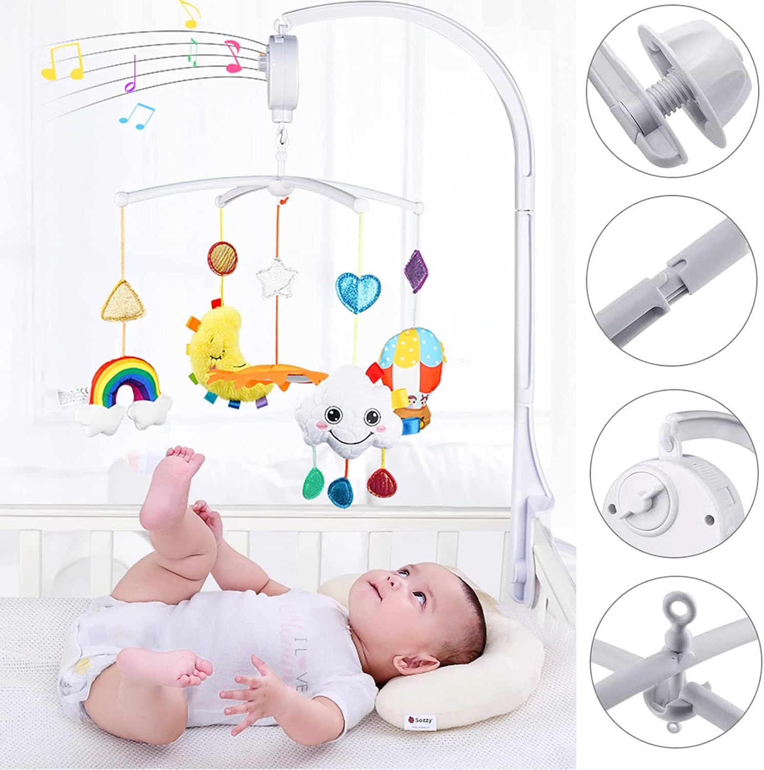 68Cm Baby Bed Mobile Holder, Cot Mobile Arm with Light Music Box, Cot Mobile Phone Holder for Boys and Girls