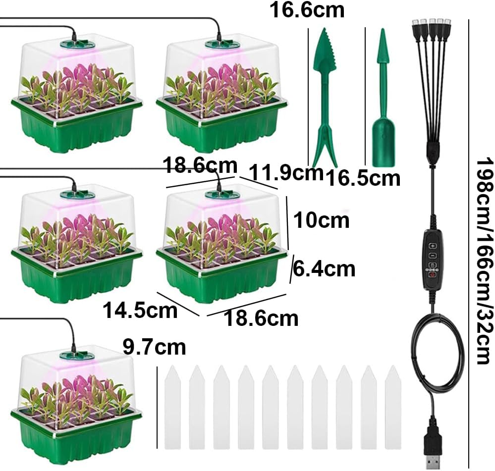 Cells Seed Starter Tray, 5-Set Seed Starter Tray Kits, Reusable Plant Germination Trays with Humidity Lid, Base Mini Greenhouse Germination Kit for Seeds Growing Starting image number 5