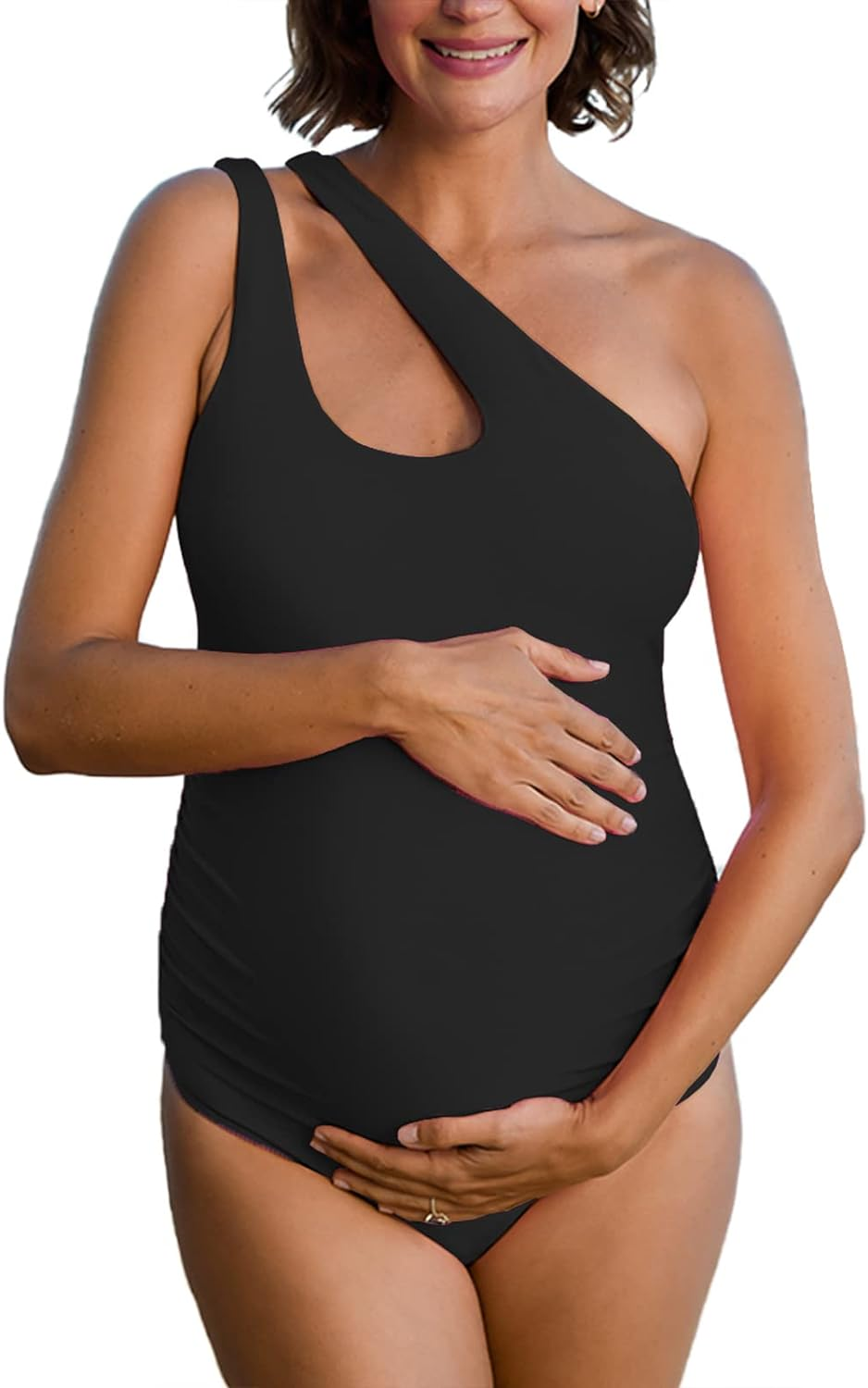 Summer Mae Maternity One Piece Swimsuit Cutout Pregnancy Bathing Suit One Shoulder Monokini