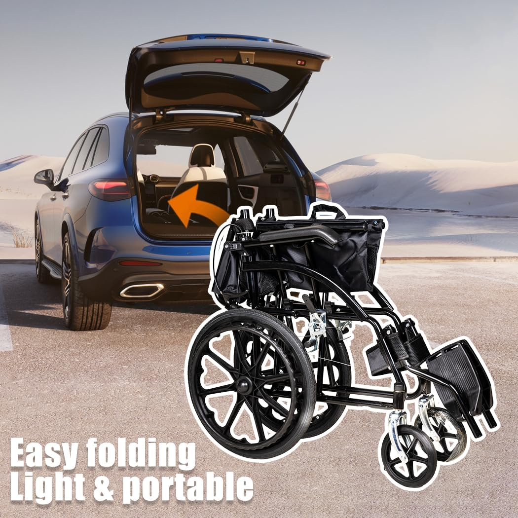 Lightweight Foldable Wheelchair with Park Brakes and Soft Comfort Features &ndash; Ideal for Elderly and Disabled Users (20 INCH BLUE with Free Flip Armrests) image number 1