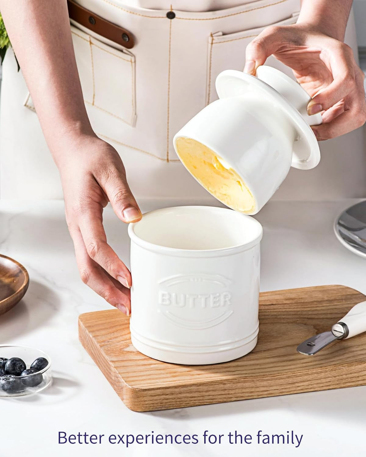 Besmeety French Butter Dish Ceramic Butter Dish Butter Bell (White, XL) - White image number 2