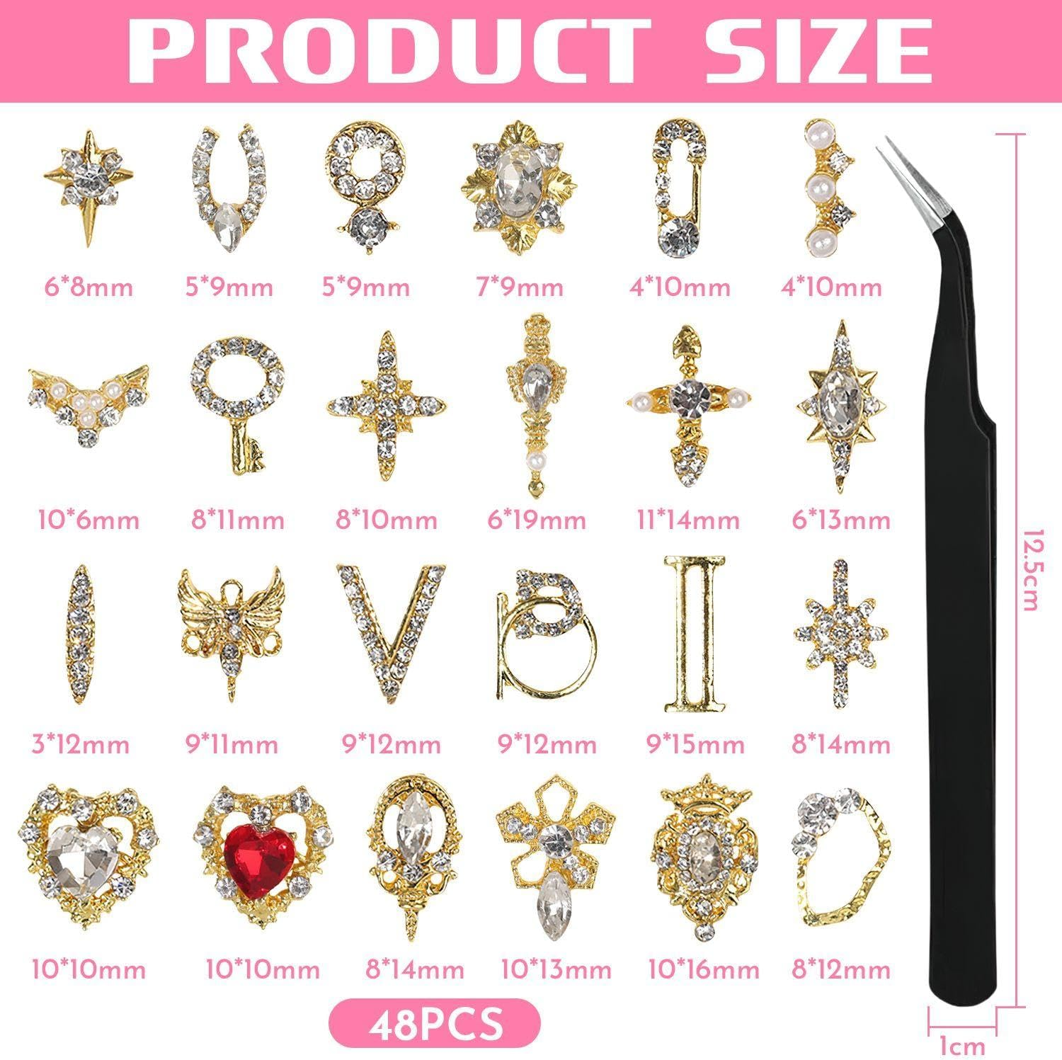 48Pcs Manicure Alloy Zircon Diamond, 1 Piece Manicure Tweezers, Manicure Gemstone Accessories, Women Manicure Decoration, DIY Manicure Art Tool Accessories image number 3