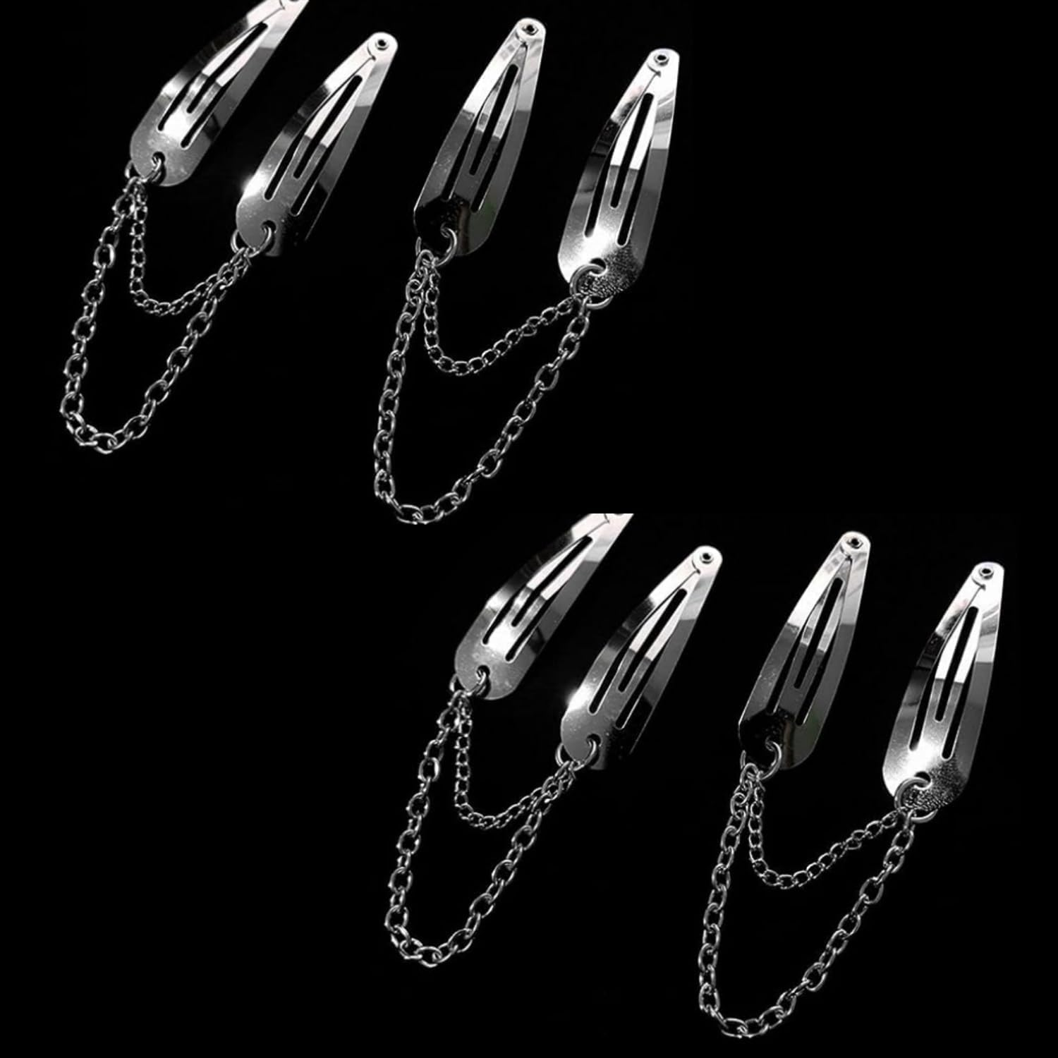 4Pcs Silver Metal Snap Hair Clips Chain Cross Heart Hair Barrettes Clips with Pendant Girls Hair Accessories，Hair Styling Accessories, Hair Care image number 1