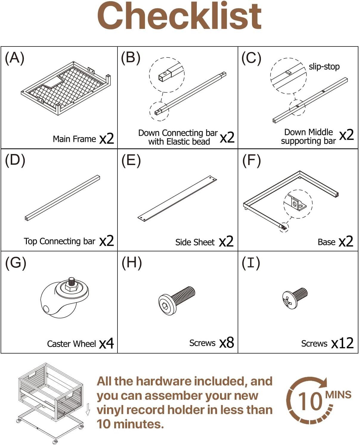 Playboda Metal Vinyl Record Storage Crate with Wheels, Vinyl Record Holder for Albums, Vinyl Record Storage Rack - Holds up to 100 LP, Stylish Organizer for Your Vinyl Record Collection image number 1