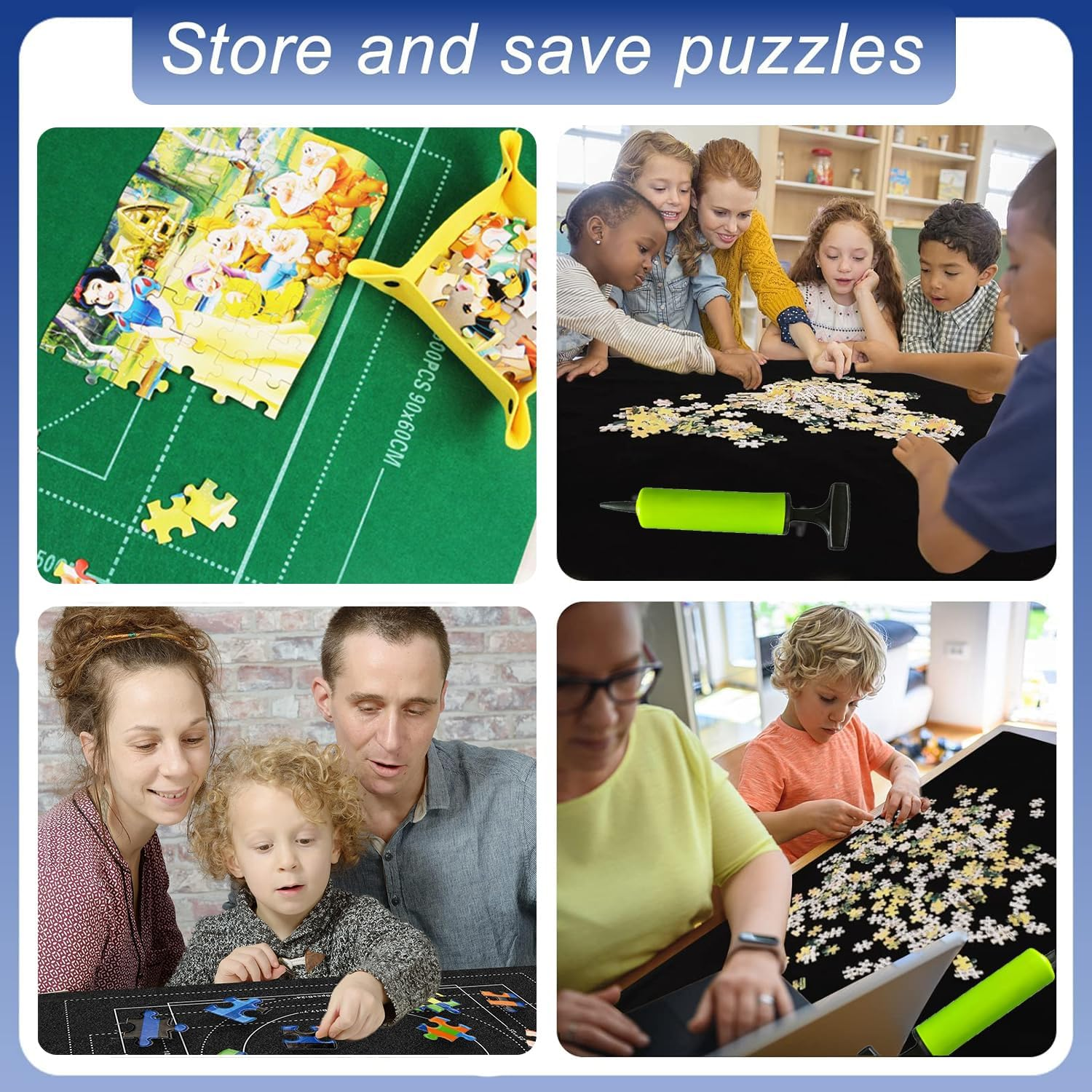 Taicols Jigsaw Puzzle Storage Roll Mat of 1500 Pieces with 4 Sorting Trays,Store Puzzle for Next Play, Jigsaw Puzzle Mat Roll Up, Jigsaw Puzzle Roll Mat Board Felt Mat Inflatable Tube Inflator (Black) image number 1