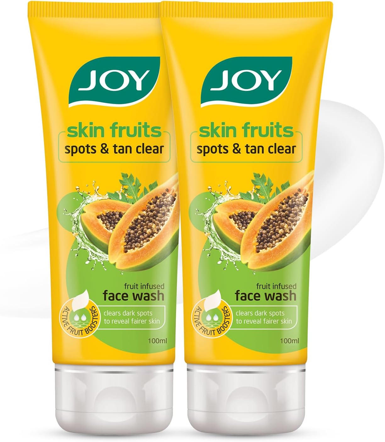 Joy Skin Fruits Spots & Tan Clear Face Wash | with Real Papaya Extracts & Active Fruit Boosters | Exfoliates and De-Tans Skin | Papaya Face Wash for Normal to Dry Skin | Pack of 2 X 100 Ml image number 4