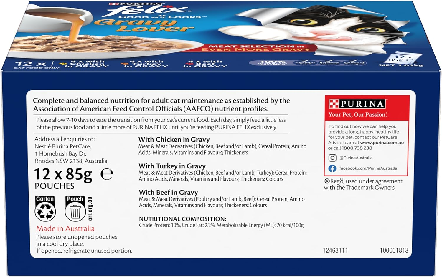 FELIX as Good as It Looks Adult Wet Cat Food Gravy Lover Meat Selection 60X85G image number 4