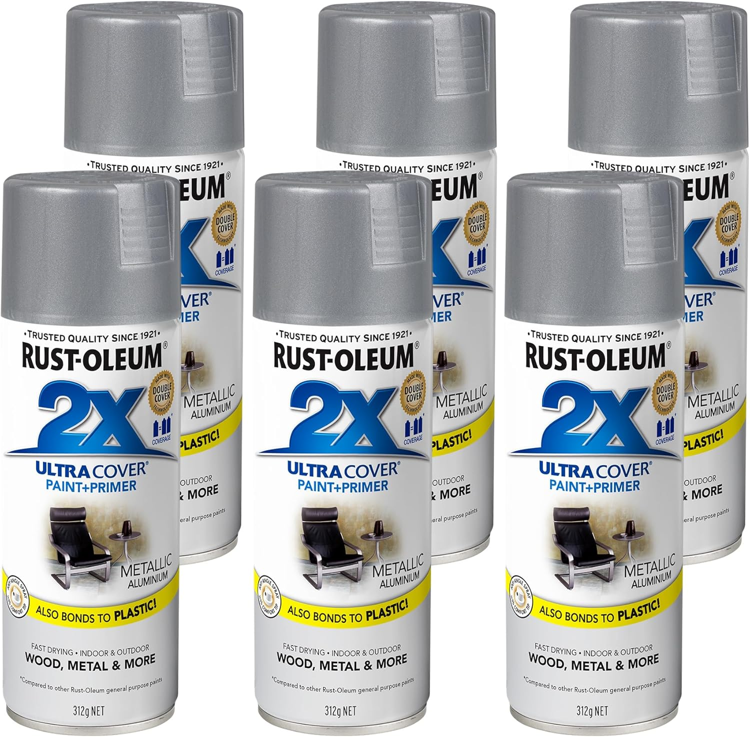 Rust-Oleum 2X Ultra Cover Primer Spray, White, 340 G (Pack of 6)