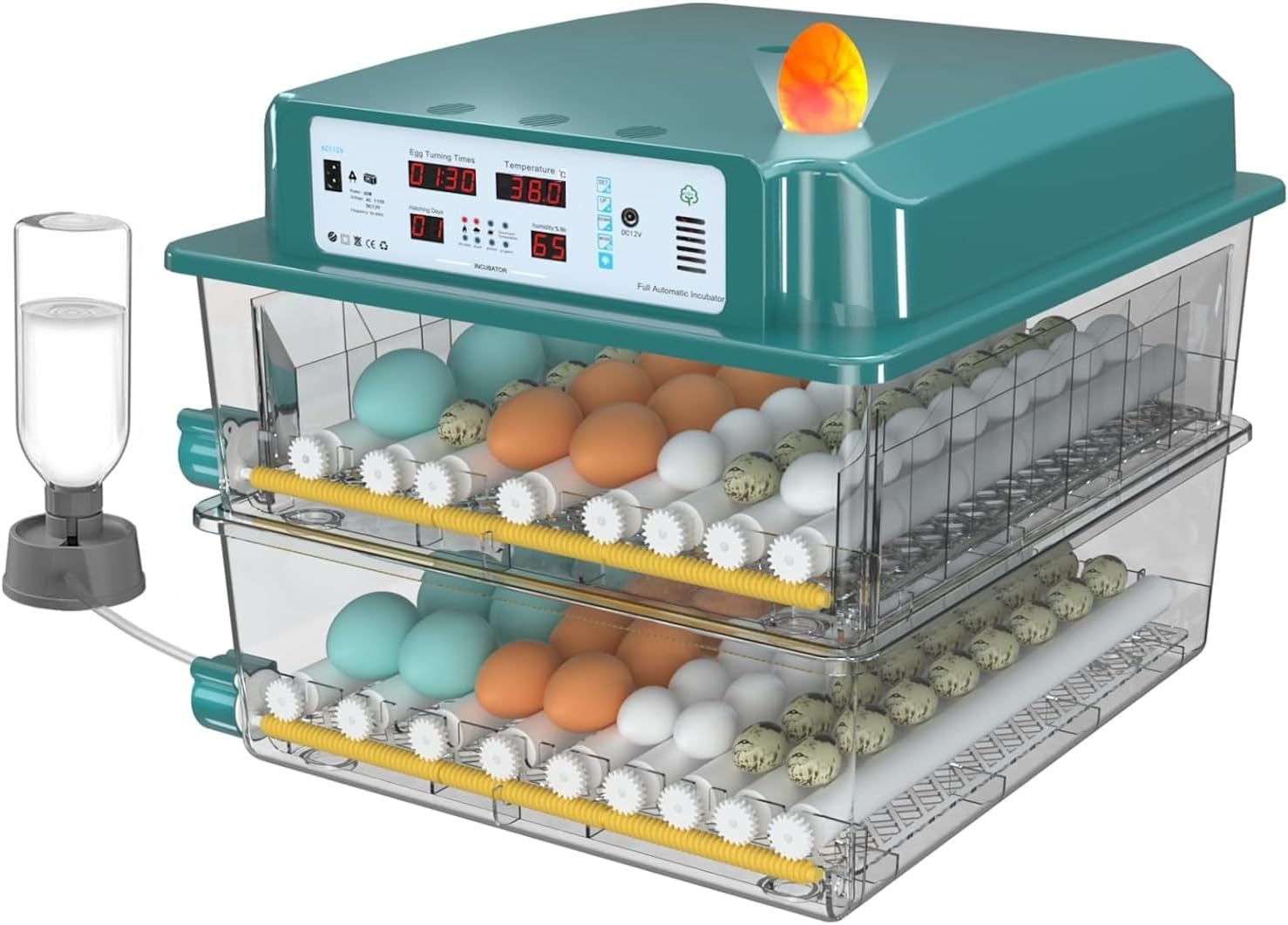 Egg Incubator, Incubator for Hatching Eggs, Automatic Egg Turning, Poultry Hatching Machine, 120 Eggs Incubator for Hatching Chicken Duck Quail Bird Eggs with Egg Candler image number 4