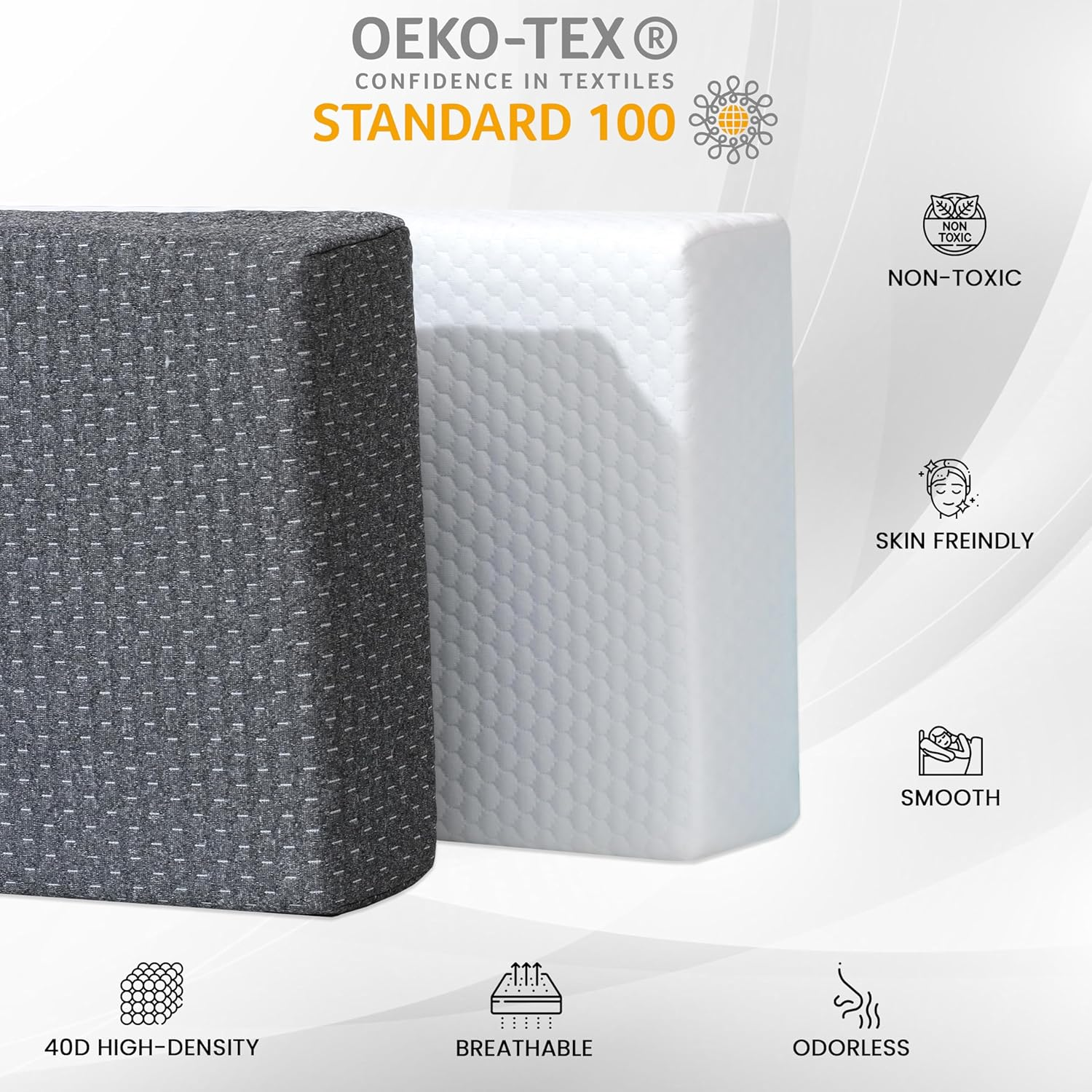 24X12X5 Pillow Cube for Side Sleepers with 2 Pillow Cases(White & Gray) Memory Foam&ndash; Extra Thick, Medium Firm Design Ideal for Neck,Shoulder Pain Relief & Cervical Support &ndash; Made of Odorless Fabric