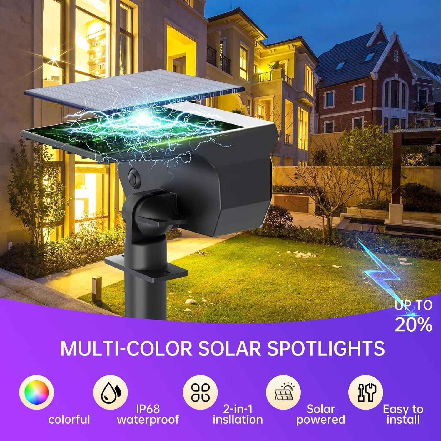 Xmart Solar Garden Lights Outdoor Waterproof IP68 RGB Color Changing 7 Lighting Modes Solar Landscape Spotlight Powered Yard Spot Driveway Auto On/Off Solar Light for Christmas outside Walkway（2 Pack） image number 5