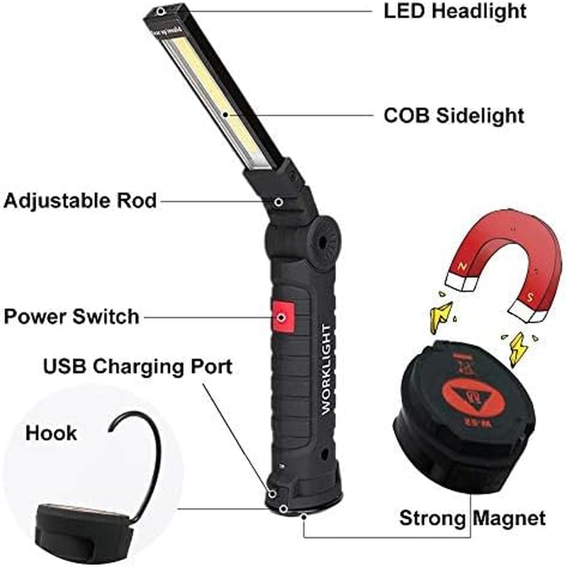 Lebote LED Work Light, COB Rechargeable with Magnetic Base, 360&deg; Rotate, 5 Light Modes, Portable for Car Repair, Household & Emergency Use (2 Pack, Large) image number 4