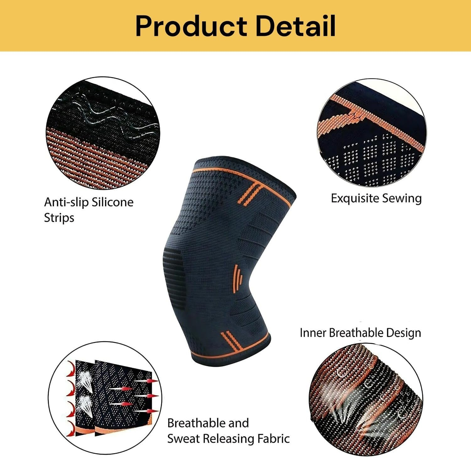 EZONEDEAL Knee Braces for Knee Pain, Knee Compression Sleeve for Men and Women, Knee Support for Meniscus Tear, Running, Weightlifting, Workout, ACL, Arthritis, Joint Pain Relief, Sports (1PCS) (S) image number 6