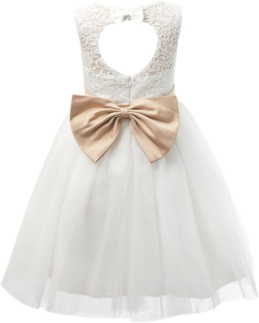 Miama Ivory Lace Tulle Keyhole Back Wedding Flower Girl Dress Junior Bridesmaid Dress image number 6