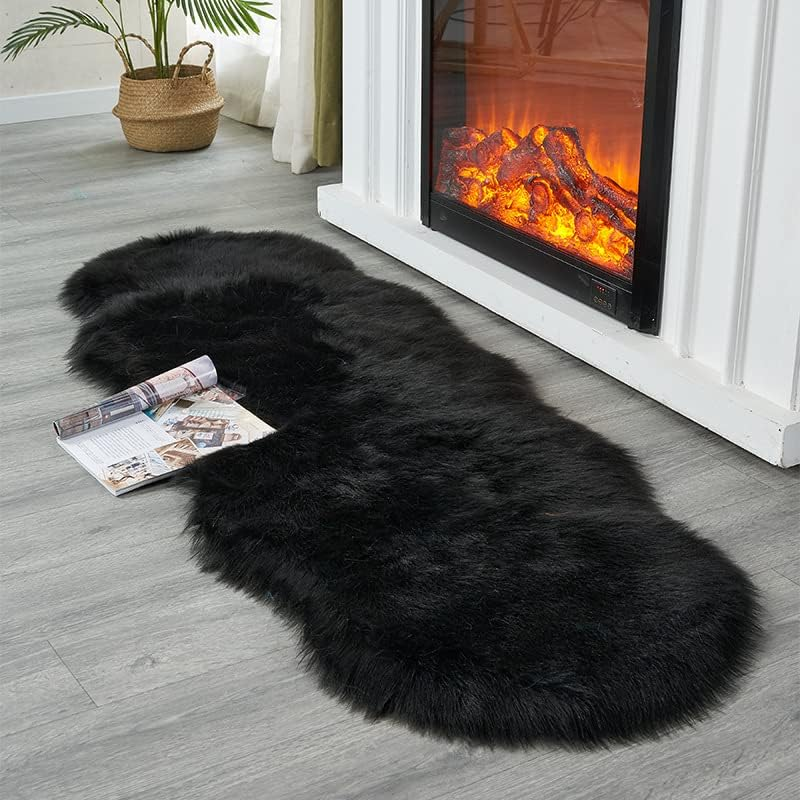 Soft Faux Sheepskin Fur Rug Fluffy Area Rug Floor Mat Luxury Carpets Chair Cover Seat Pad Shaggy Rug for Bedroom Sofa Living Room (2 X 5 Ft Sheepskin, White Grey