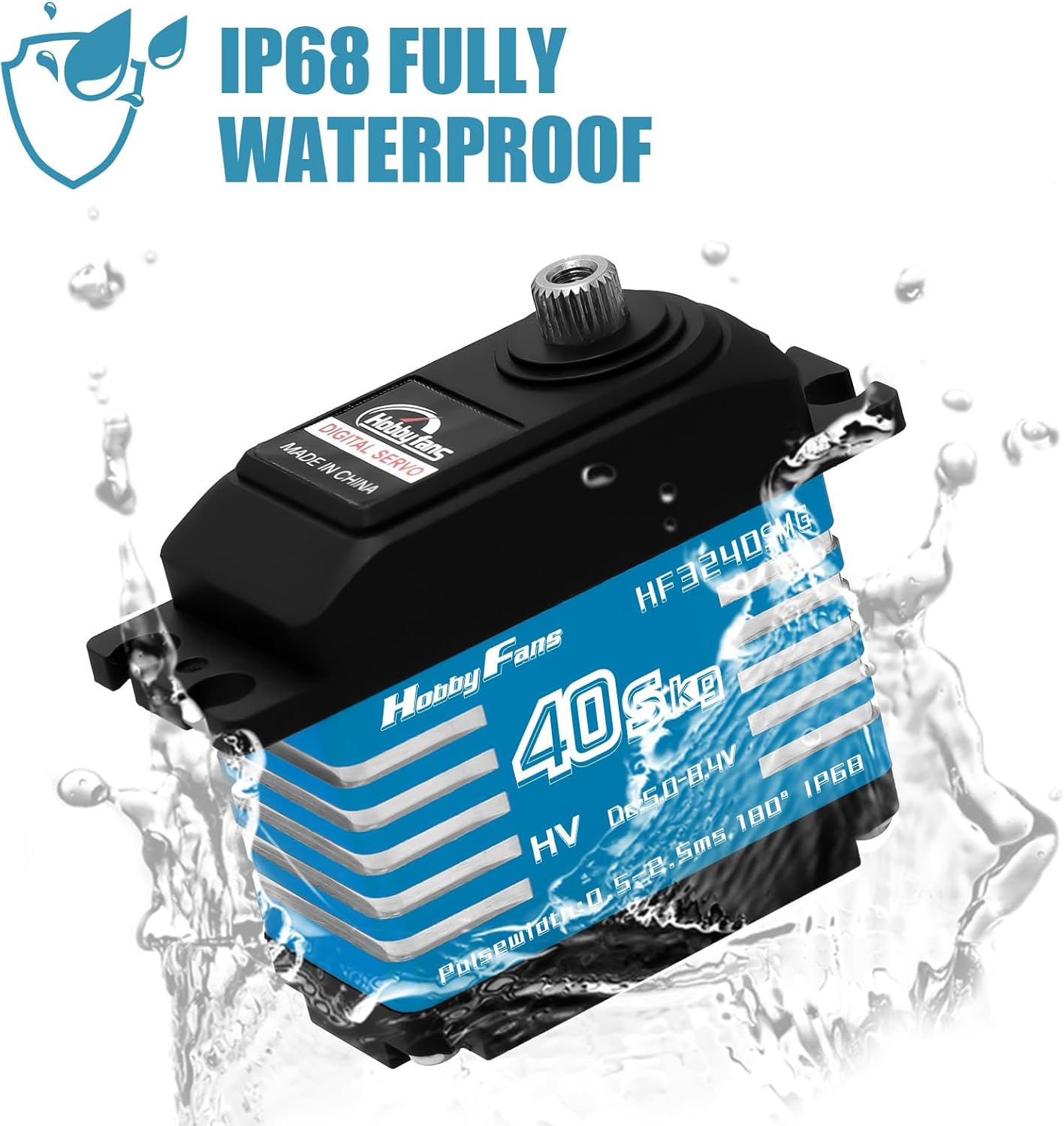 Hobby Fans RC Digital Servo, IP68 Waterproof 40KG Metal Gear Servo High Torque Servo with 25T Servo Horn for 1/12 1/10 1/8 RC Car RC Crawler Robot Boat (Blue) - Blue image number 5