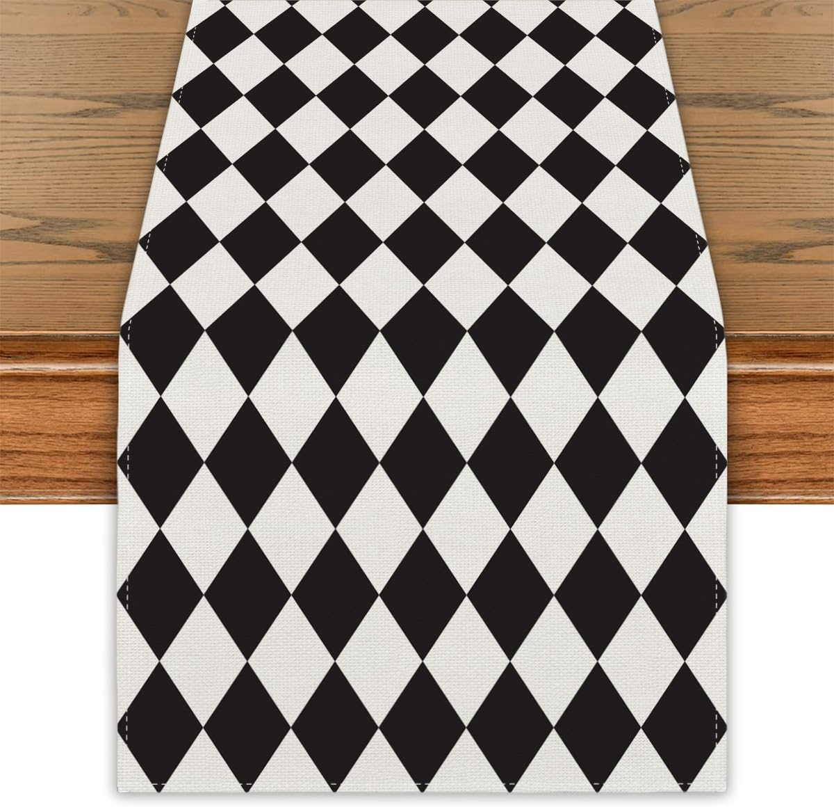 Black and White Diamond Table Runner Tea Themed Party Decor Picnic Holiday Checkered Table Cover Black and White Decorations for Simple Life Home Party image number 5