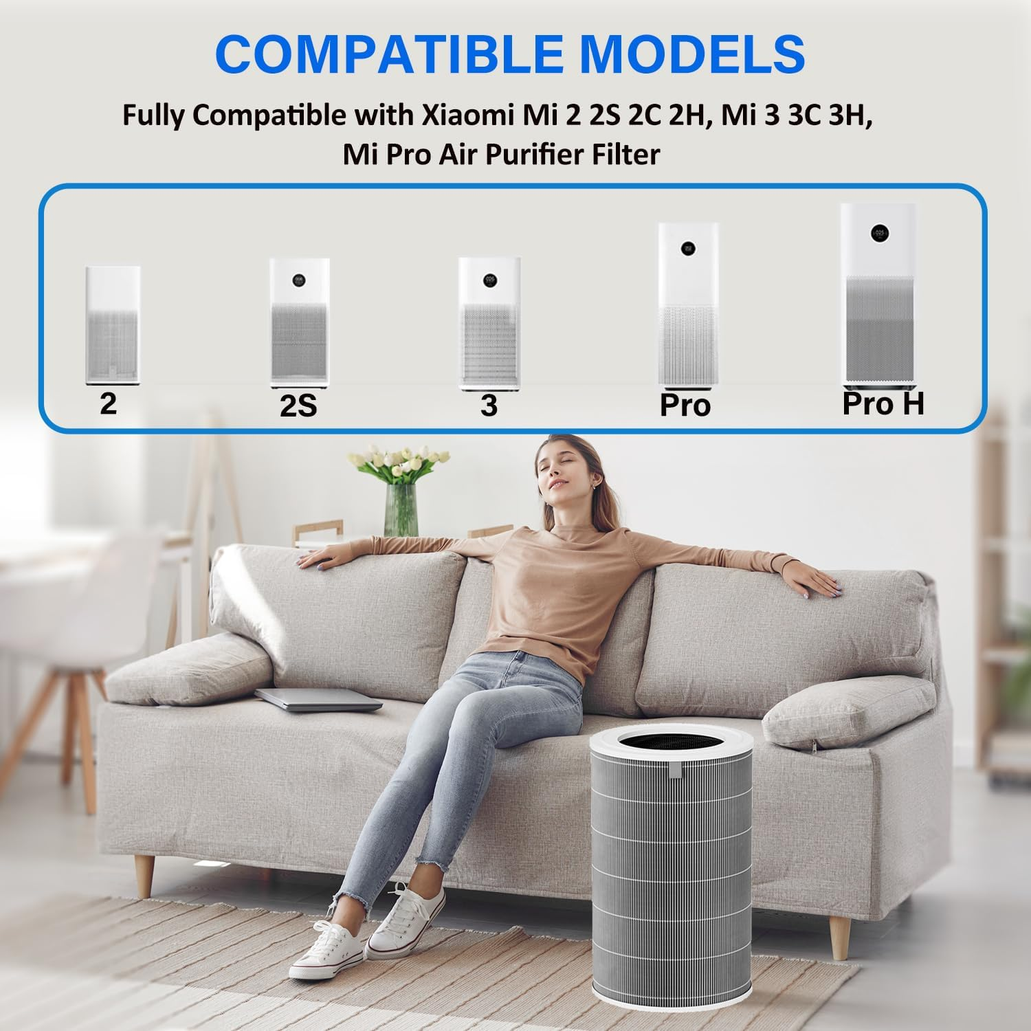 HEPA Activated Carbon Replacement Filter for Xiaomi Mi Air Purifier 2/2H/2C/2S/2 Pro, 3/3H/3C/3 Pro, Grey image number 4