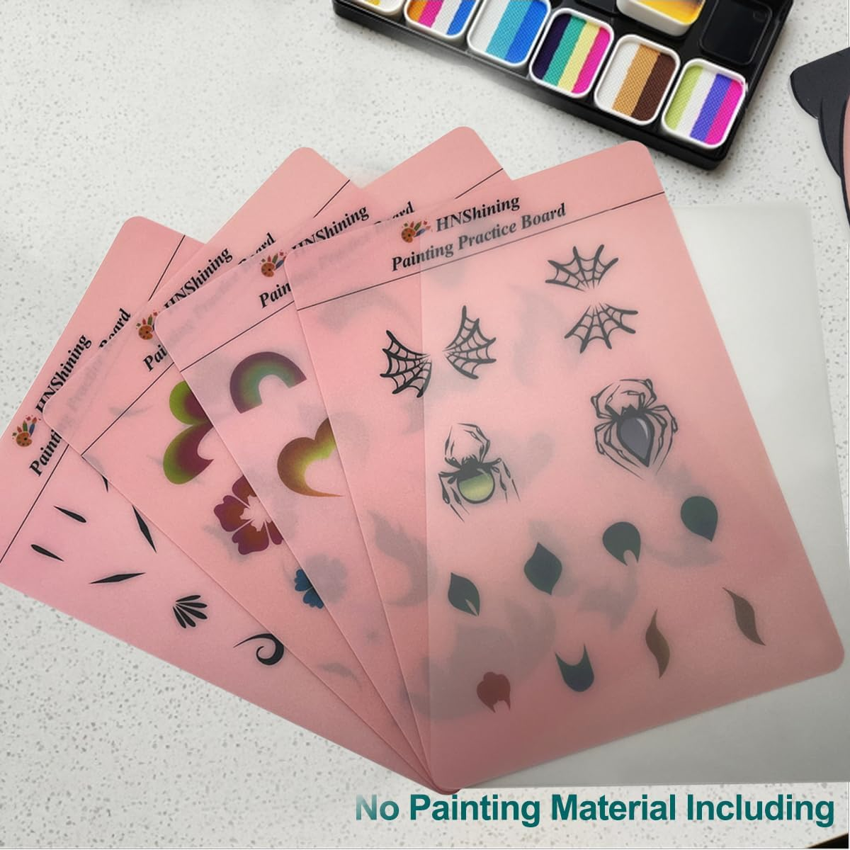 Hnshining Face Painting Practice Board,Body Paint Exercise Board with Various Patterns,Hnshining Reusable Painting Patterns Exercise Template,Painting Skill Practice Sheet image number 1