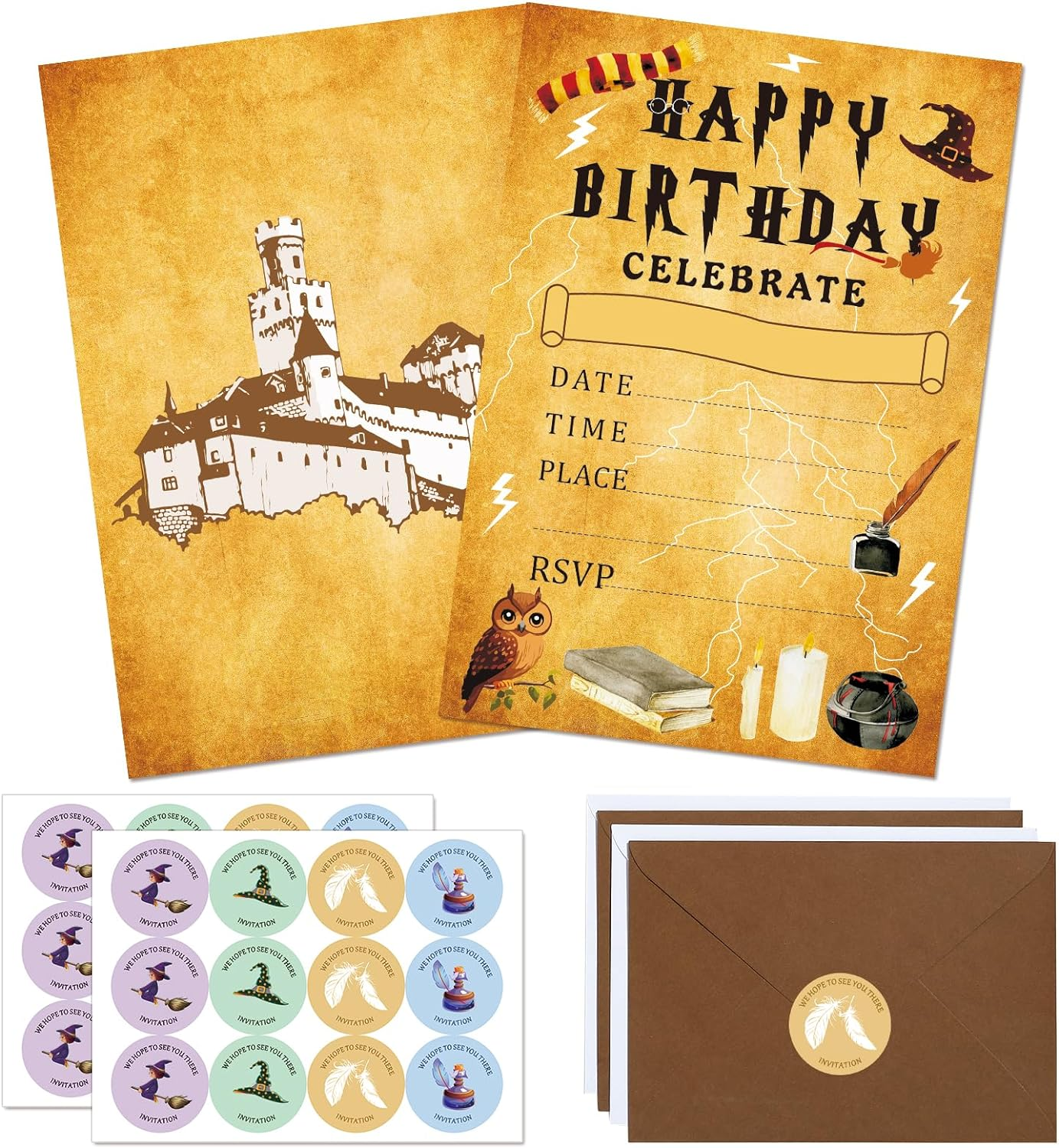 24 Pack Magical Wizards Birthday Invitations Wizards Party Invitation Cards, 24 Pcs Wizards Sticker Labels, 24 Pcs Envelopes Halloween Party Supplies for Kids Birthday Party Baby Shower image number 1