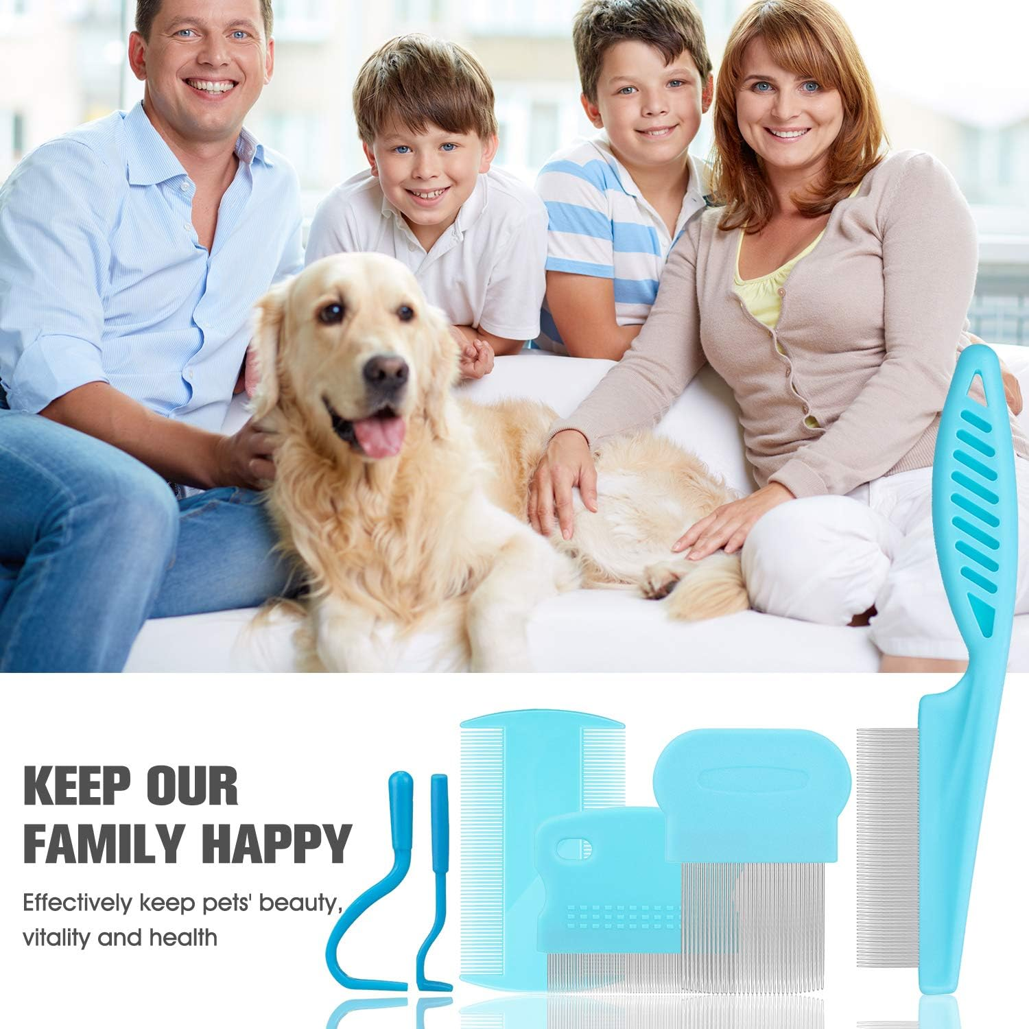 Cat & Dog Grooming Set - Fine Tooth Comb for Removing Dandruff Flakes & Hair (Blue) - Blue image number 3