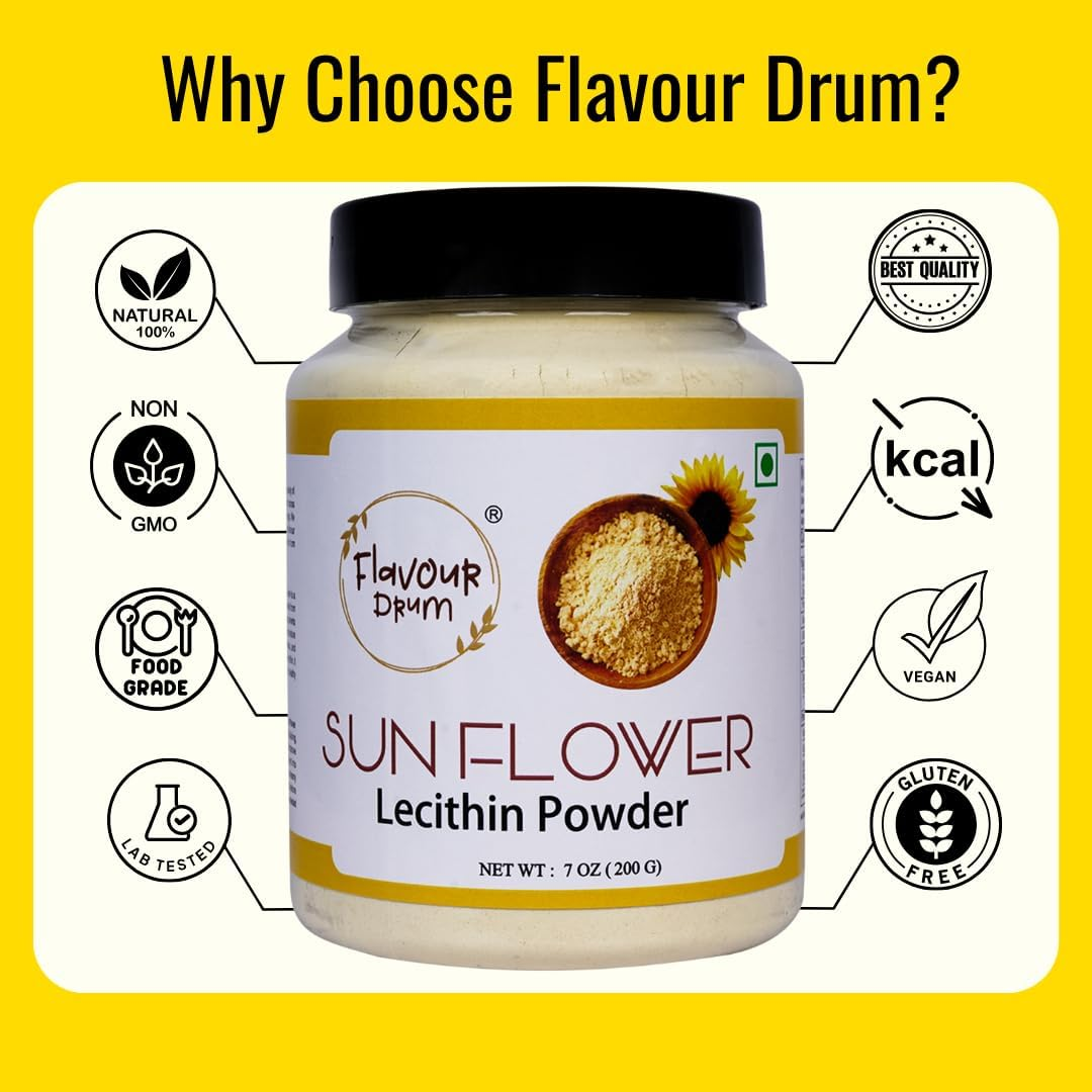 Flavour Drum Sunflower Lecithin Powder (7Oz / 200G) | Non-Gmo Natural Emulsifier for Smooth Texture in Baking & Beverages image number 4