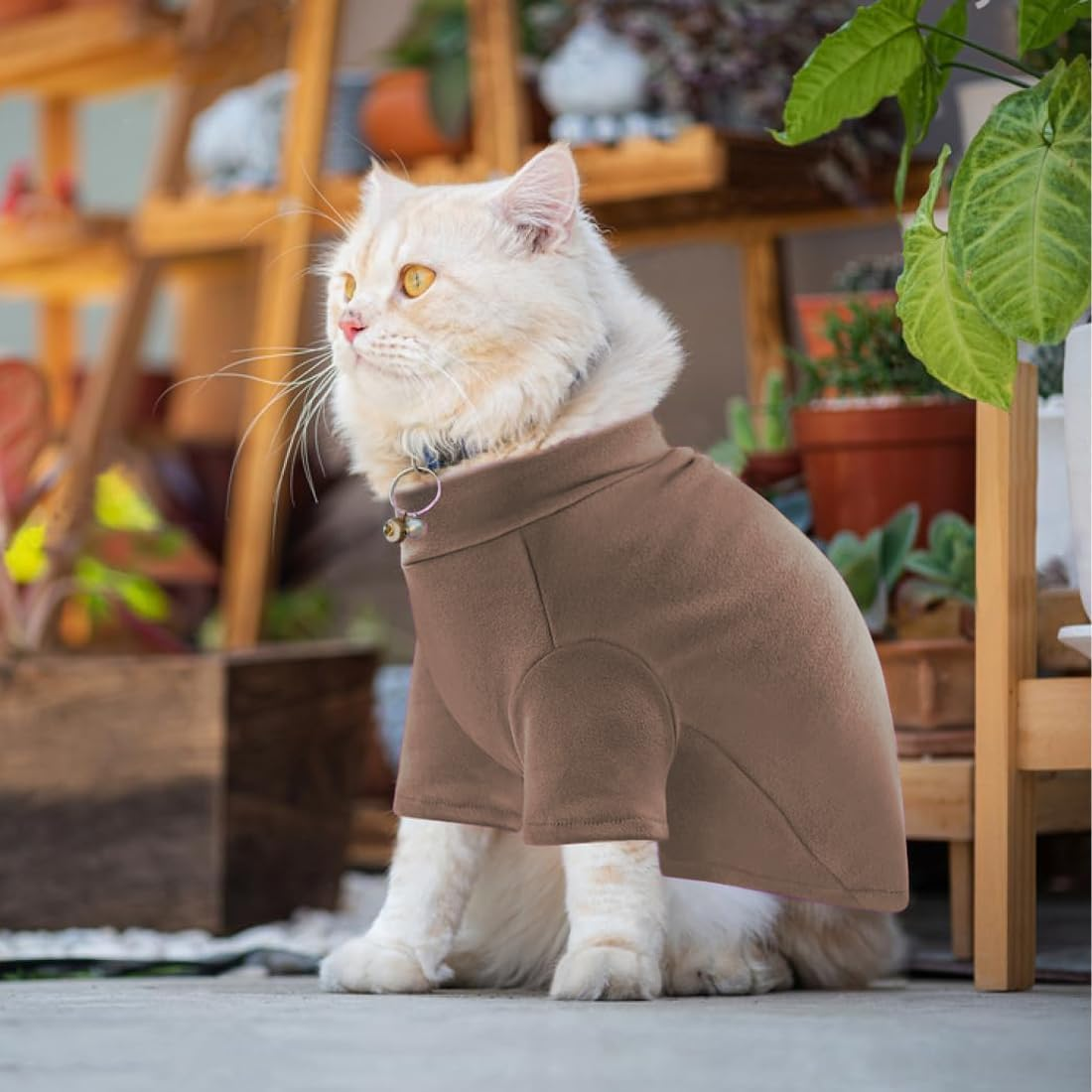 Cat Cotton Clothing, Sphynx Cat Clothing, Breathable Soft Jumper for Cats, Hairless Cat Vest, Turtleneck Jumper, for Sphynx, Cornish Rex, Devon Rex, Peterbald, Brown, M image number 1