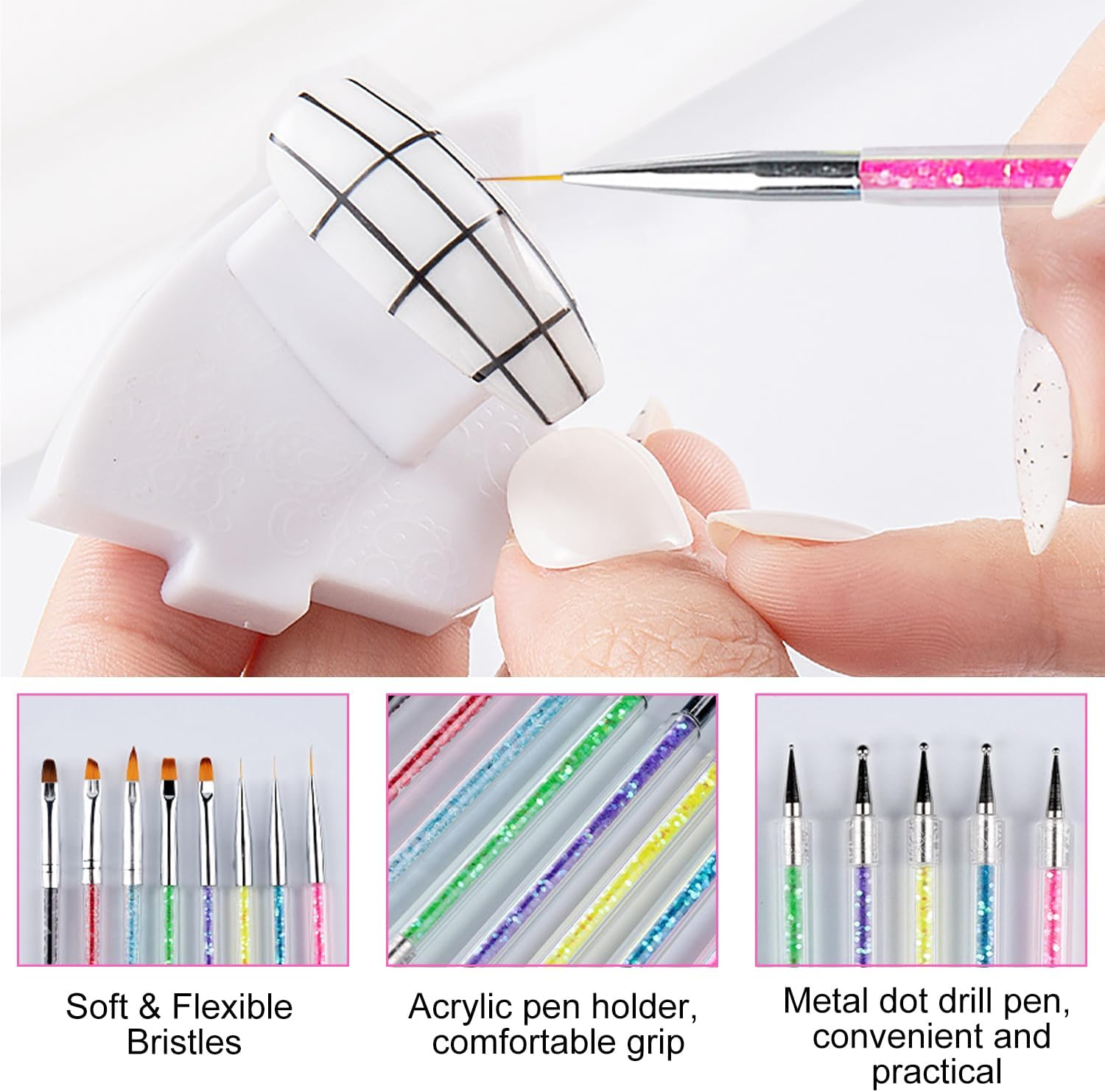 Icovalescent 8-Piece Nail Brush Set, Nail Design Brushes, Nail Art Dotting Tools, Dual-Ended Professional Acrylic Nail Art Pen for Making Nail Polish, Dotting, Fine Painting, DIY image number 6