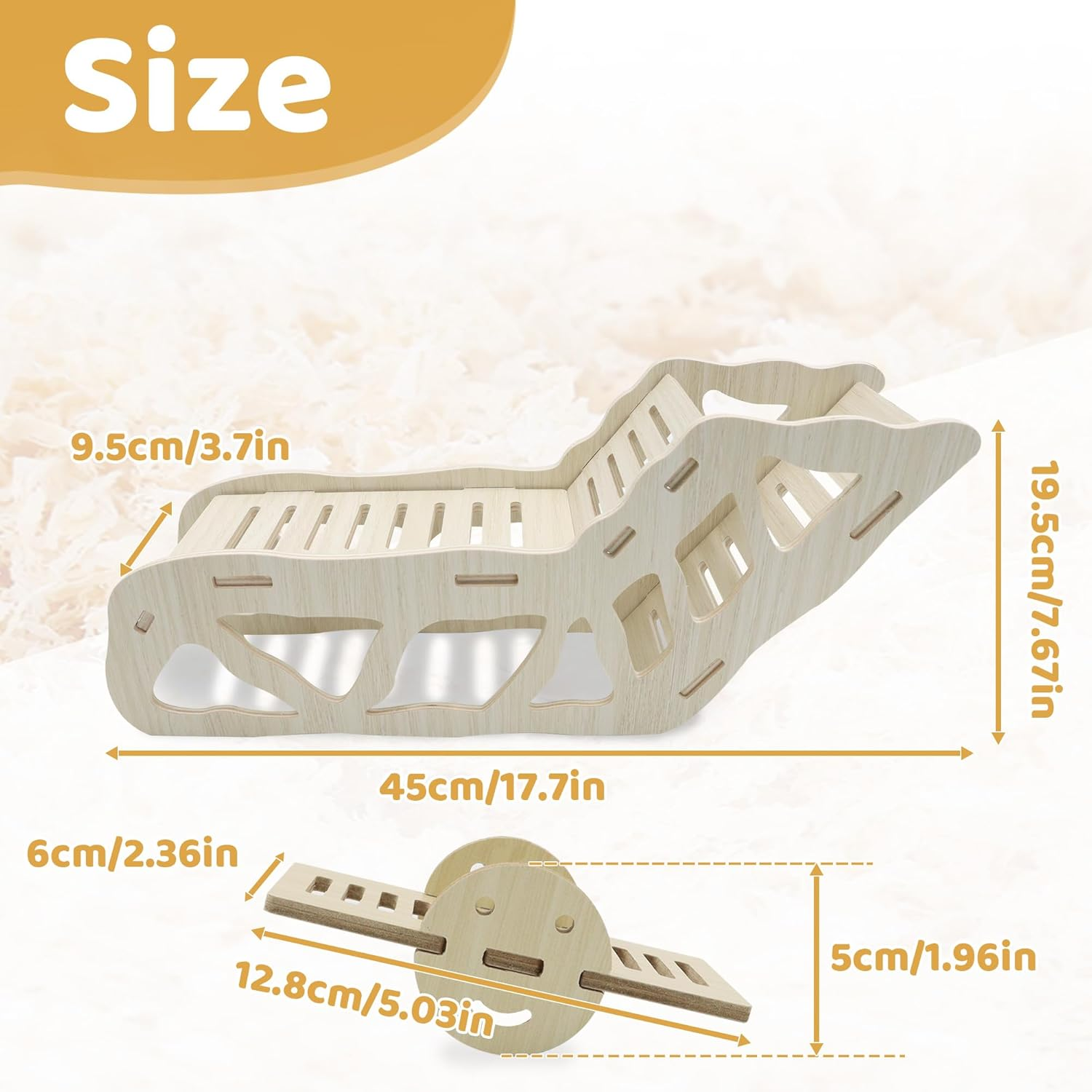 Wooden Hamster Tunnel&Seesaw, Small Pets Play Hamster Hideout, Exercise Hamster Climbing Ladder, Hamster House Accessories for Cages, Gerbils Mice or Similar-Sized Pets (Wooden) image number 6