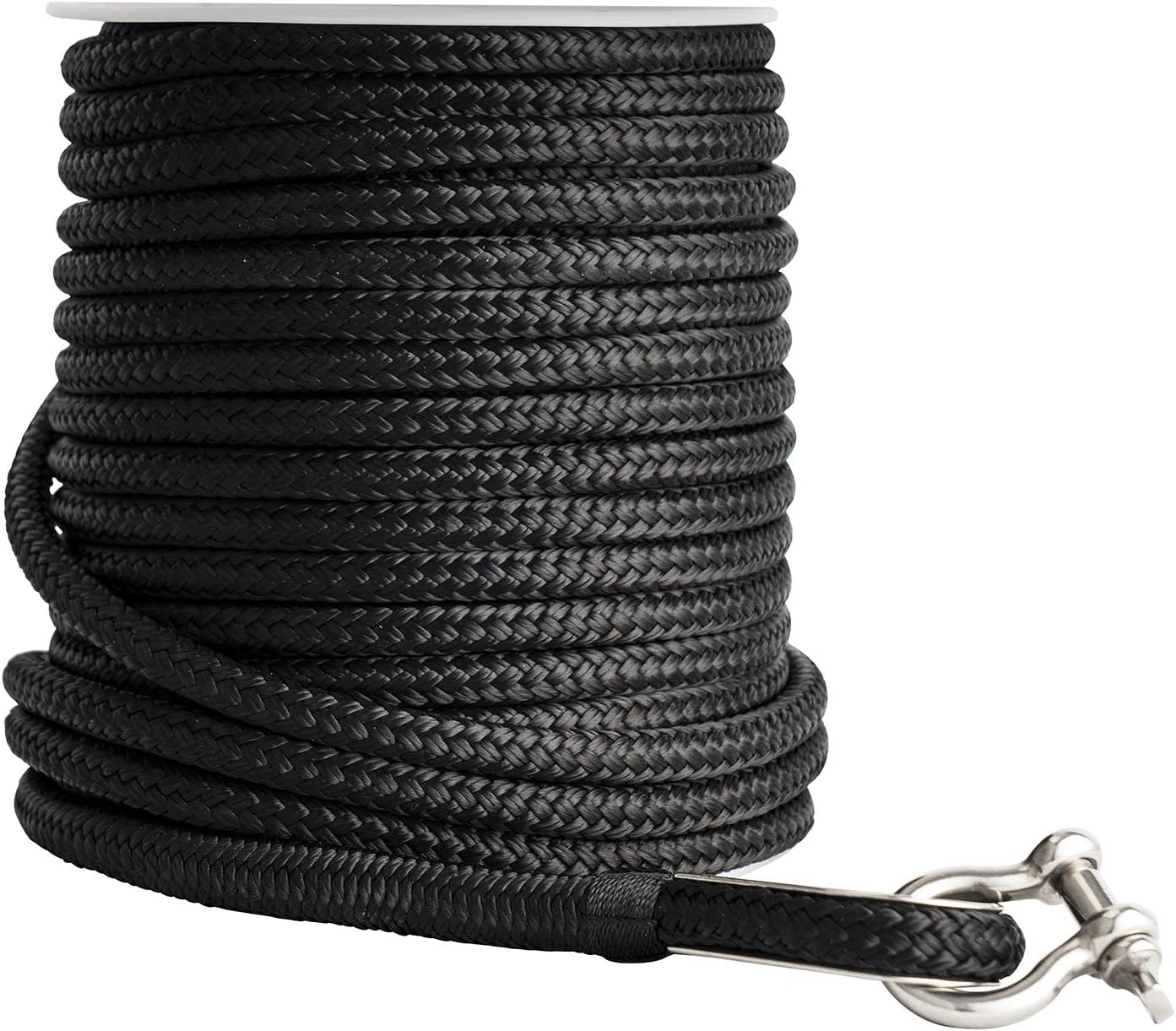 Young Marine Made 3/8 Inch 100FT 150FT Black Nylon Anchor Line Double Braided Anchor Rope/Line with Thimble (3/8" X 150')