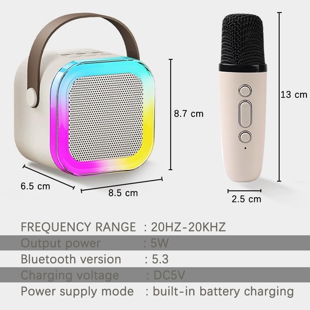 SUIJIEEN Karaoke Machine Bluetooth Portable Speaker with 2 Wireless Microphones LED Lights Birthday Gifts for Kids Adults Ages 4-12 Family Party（White） - White image number 2