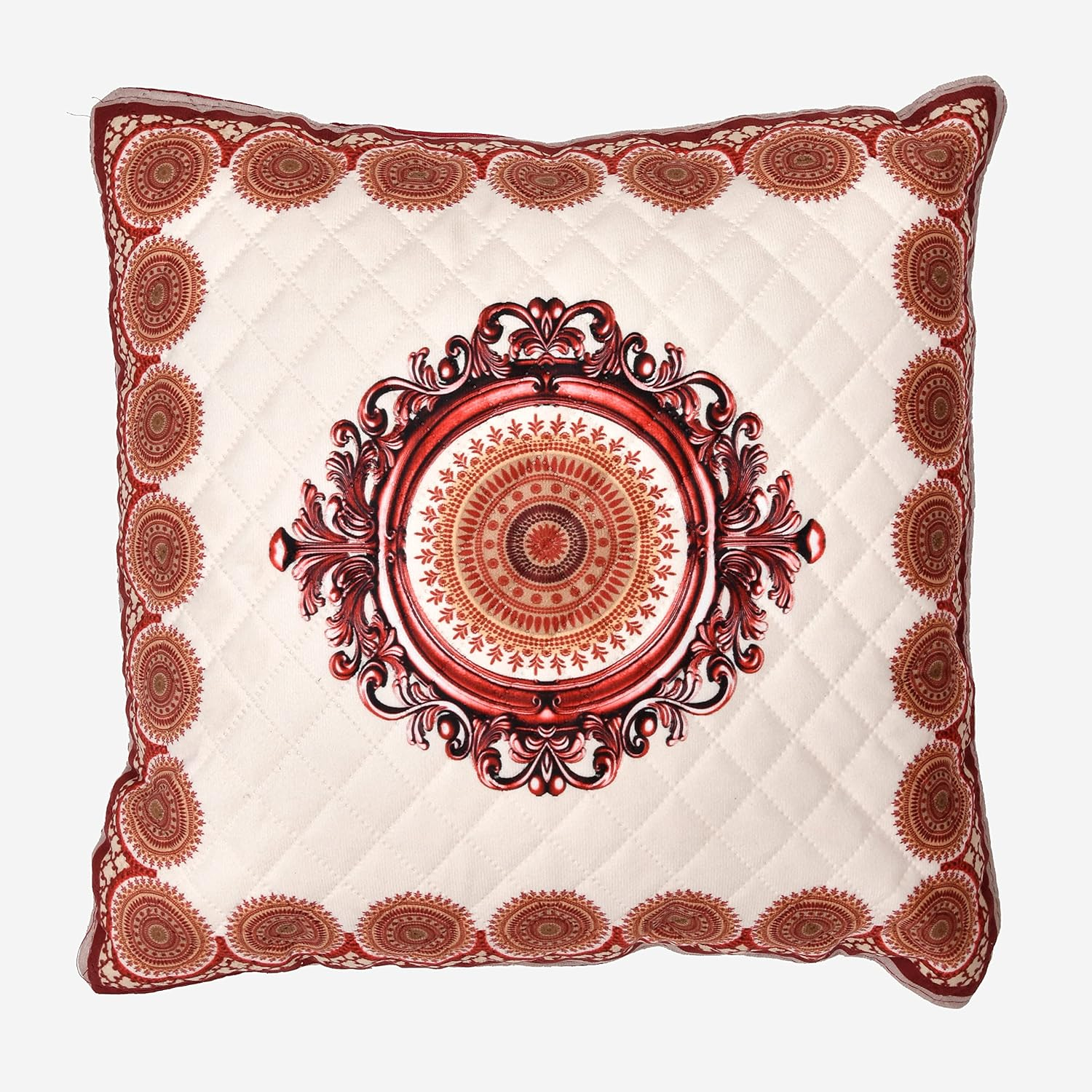 Flying Trade Indian Ethnic Bohemian Set of 5 Decorative White Base Colorful Square for Sofa Set Home Decorative Design Boho Throw Pillow Case Cotton Cushion Cover (Quilted Cotton, 16X16) image number 3