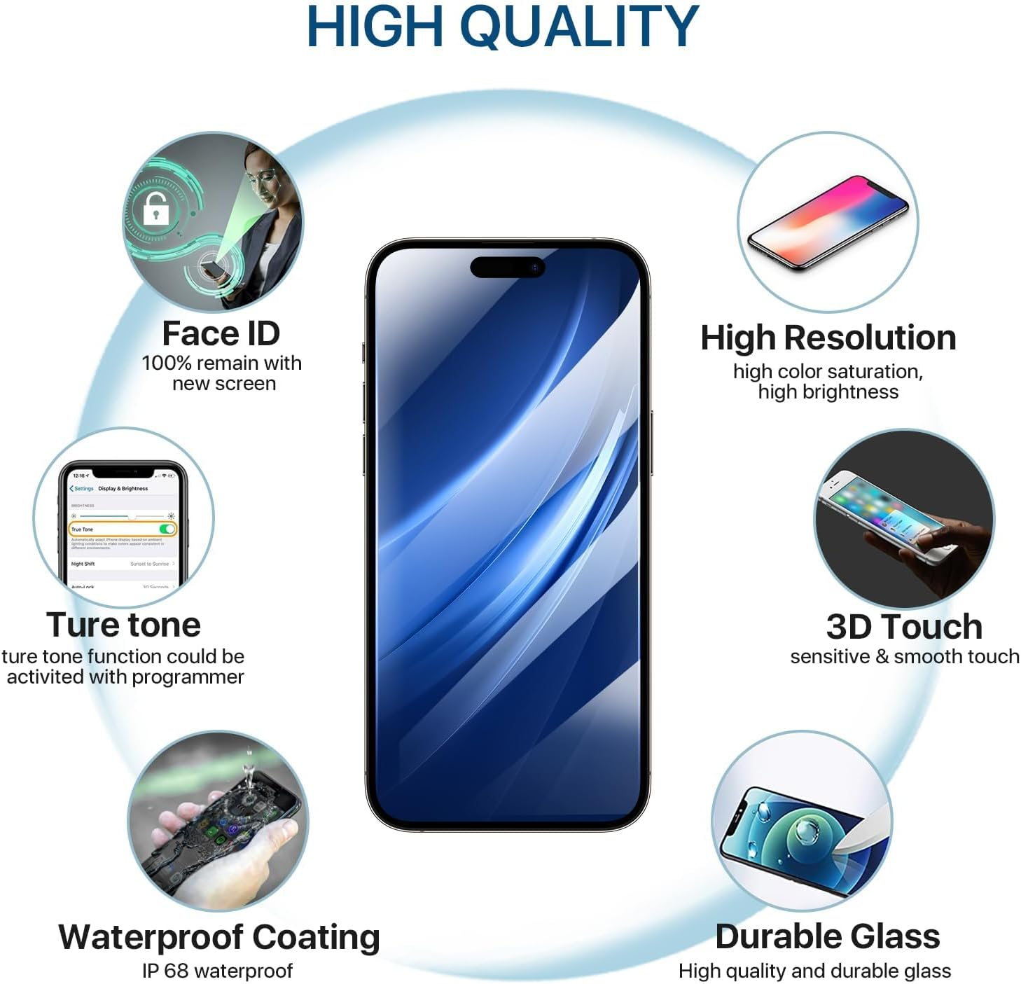 Hoonyer Iphone 14 Pro LCD Display Replacement Kit, 3D Touch Screen with Frame & Digitizer + Repair Tool + Waterproof Adhesive & Tempered Screen Protector - for Iphone 14 Pro (6.1 Inch) image number 2
