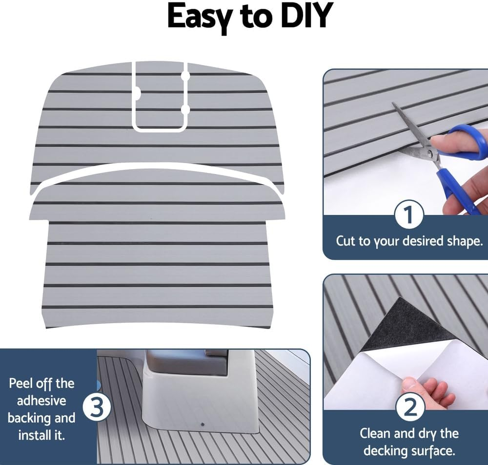 Seamanship EVA Boat Flooring Foam Mat Decking, DIY Rectangular Boats Mats Carpet Sheet Sea Flooring Trailer Roller Accessories Decor for Motorboat Yacht Kayak Swim Platform, Light Grey image number 3