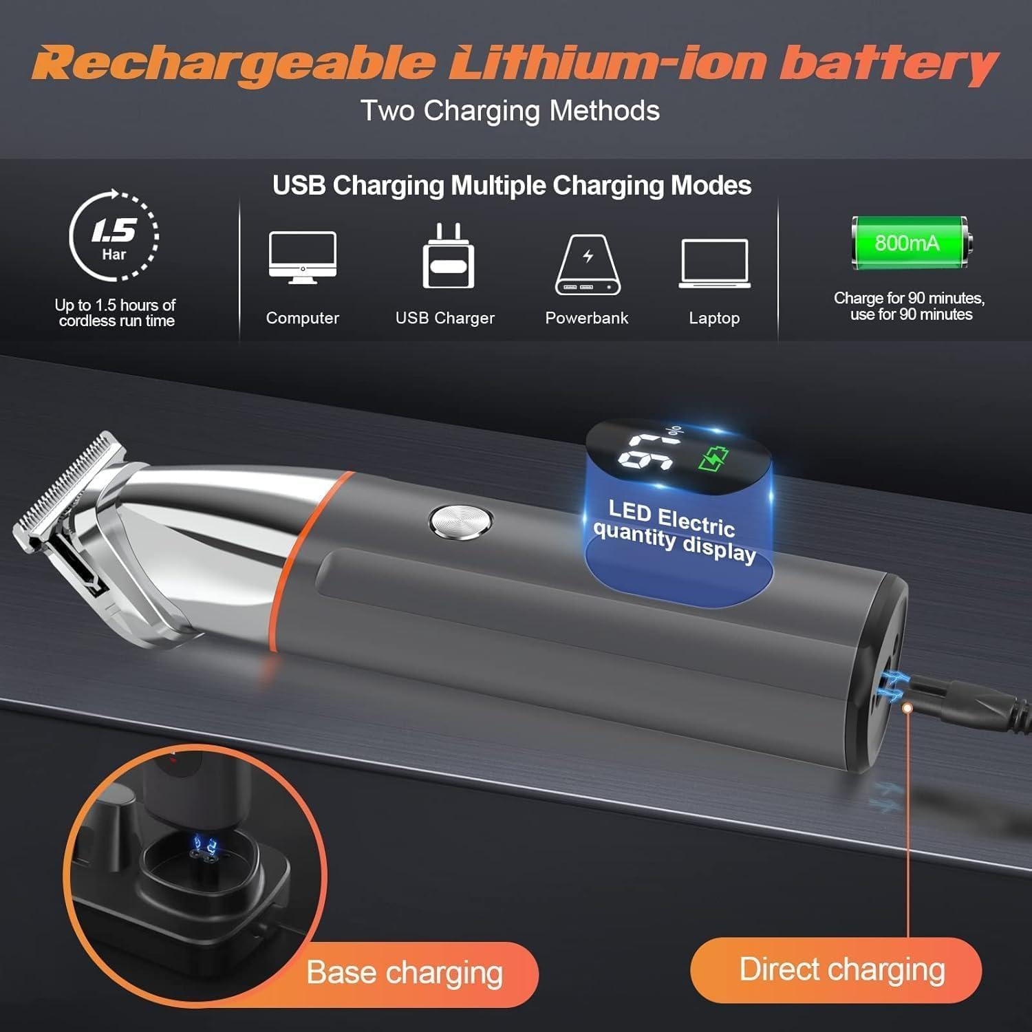 OZSTOCK 4-In-1 Electric Hair Clipper & Grooming Kit - LCD Display USB Rechargeable Trimmer with 4 Attachments (Beard/Nose/Body/Hair) - Professional Stainless Steel Shaver for Men image number 6