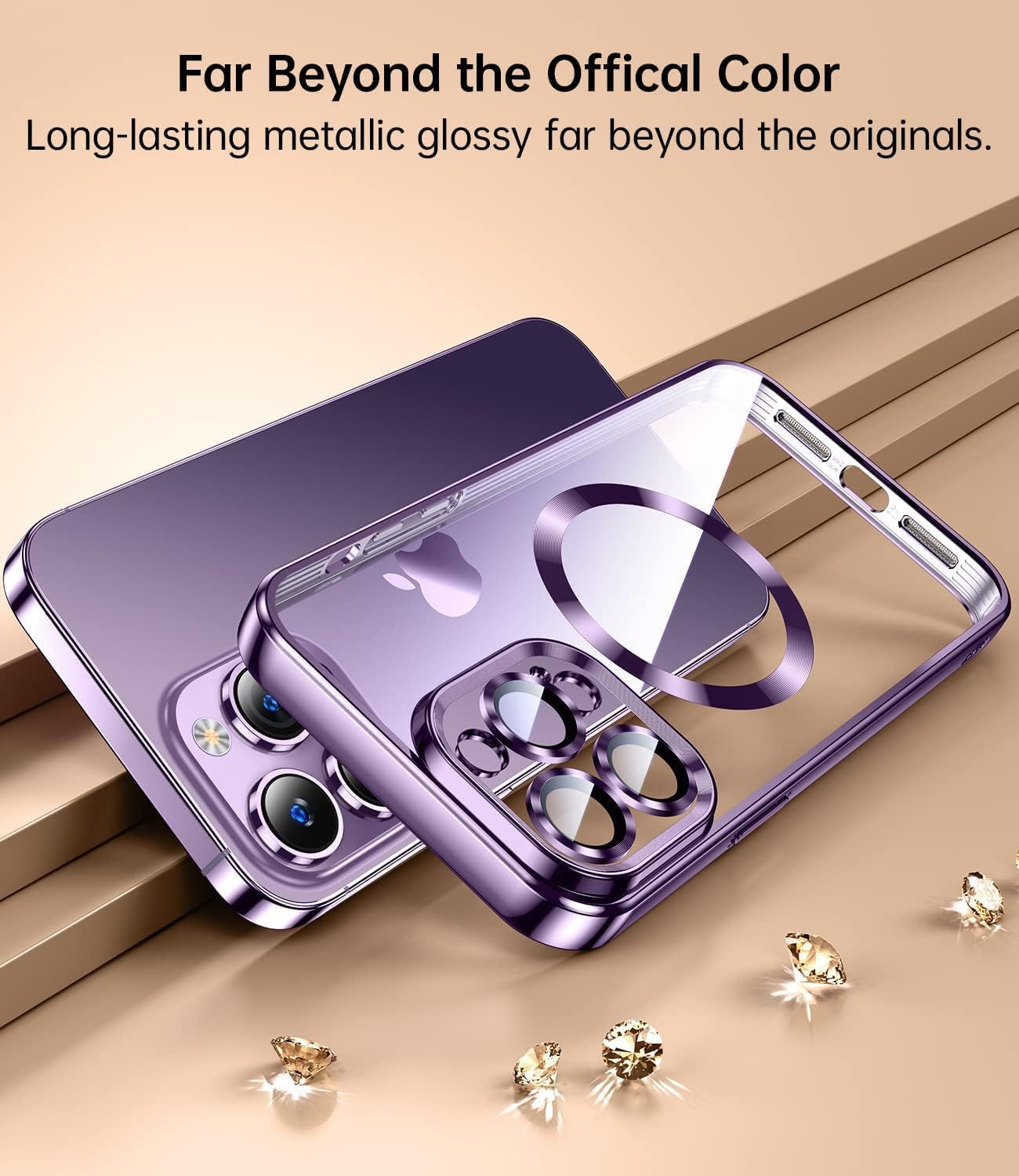 ELEPIK for Iphone 14 Pro Case with Camera Protector, [Full Camera Cover Protection] [Compatible with Magsafe] [Military Grade Protection] Clear Magnetic Slim Phone Case 6.1 Inch, Purple image number 2